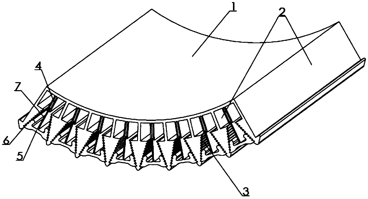 Aluminum alloy extruded plate with adjustable internal angle of curved surface