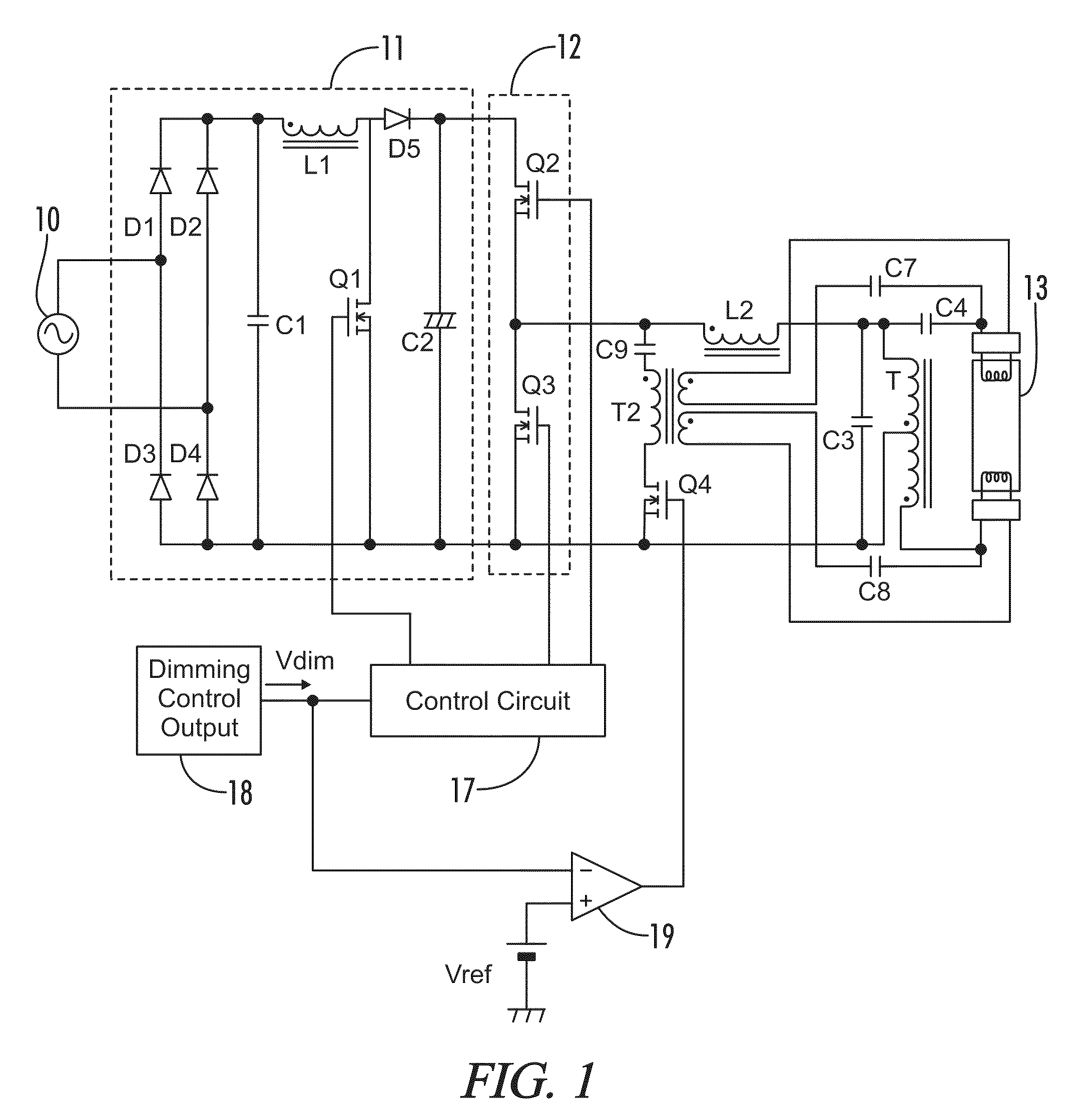 Dimming electronic ballast with preheat current control