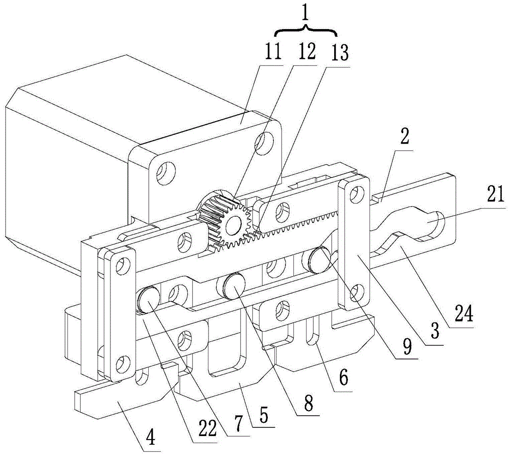 Computerized flat knitting machine tucking connecting needle pressing leg driving device