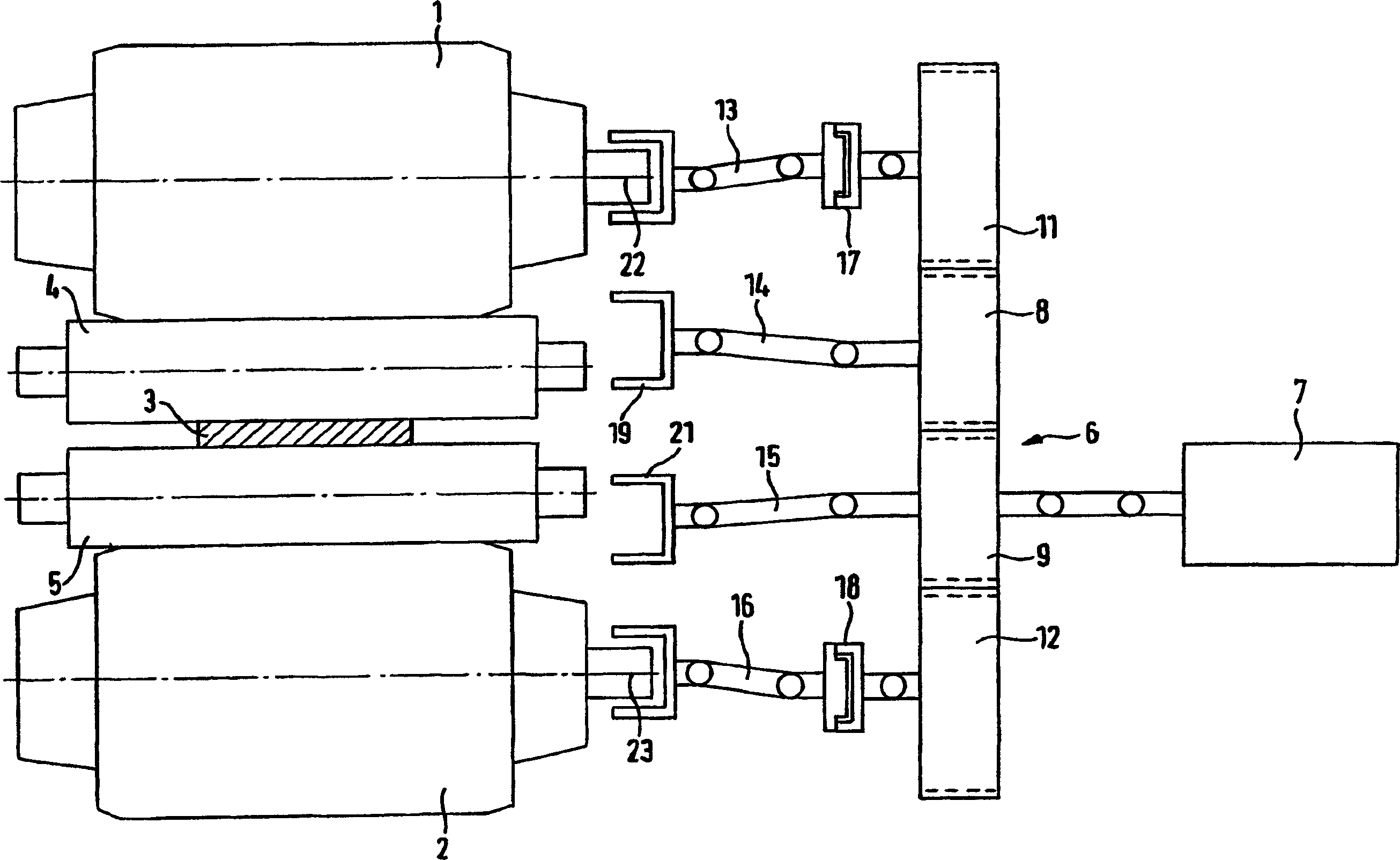 Combined drive for flur-or six-high rolling mill and operating method for the same