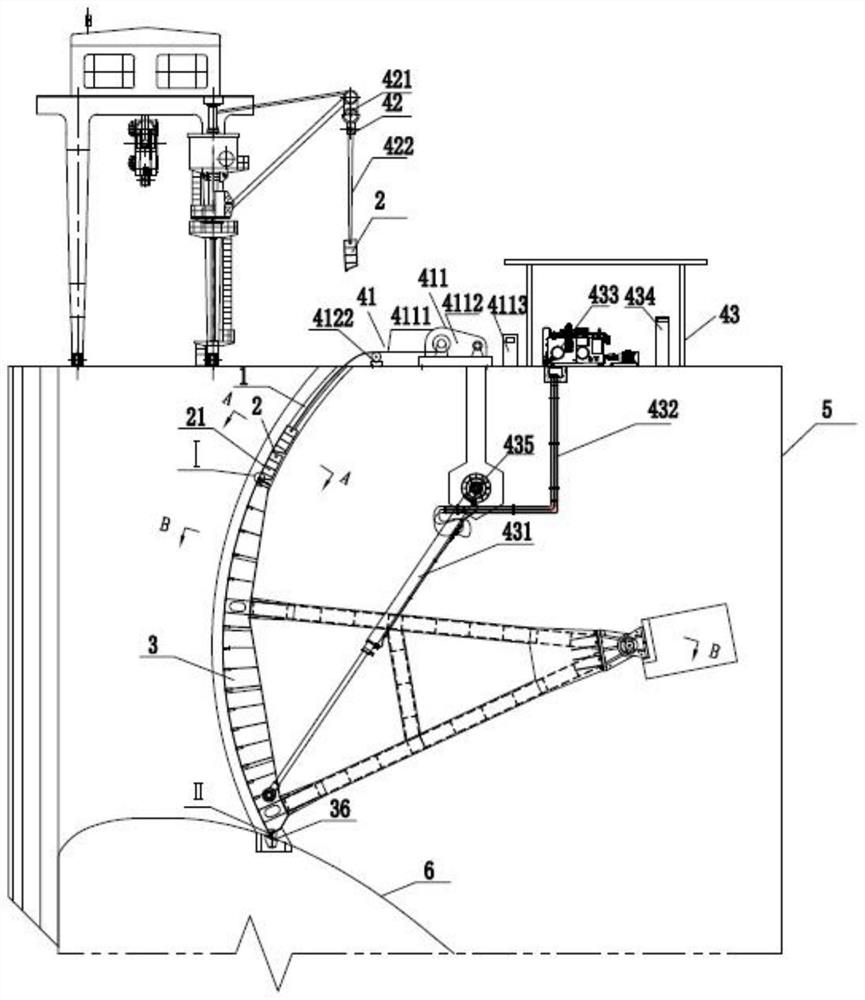 Top-exposed radial gate system provided with stoplog type anti-flooding sliding gate leaf and gate opening and closing method