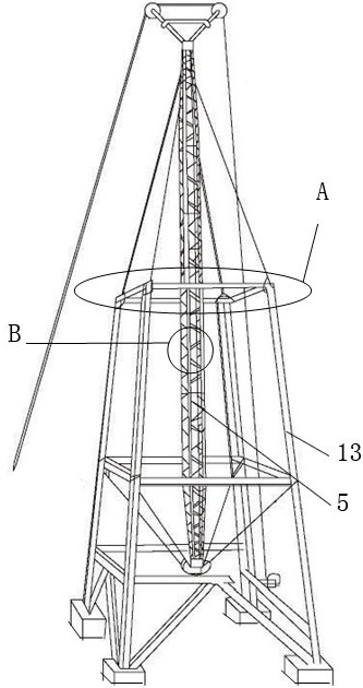 Anti-toppling mechanical device and method for internal suspension stay wire holding pole