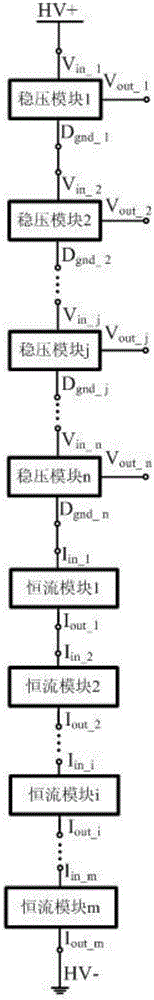 Current expanding type direct-current auxiliary power source achieving voltage dividing through constant current circuit