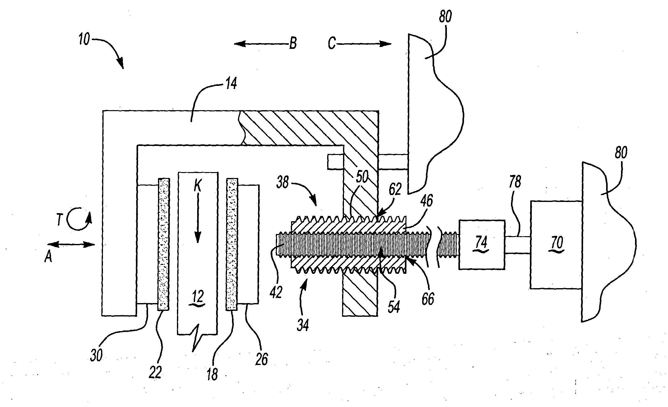 Multiple ball screw assembly with differing pitch used to optimize force and displacement of brake actuator