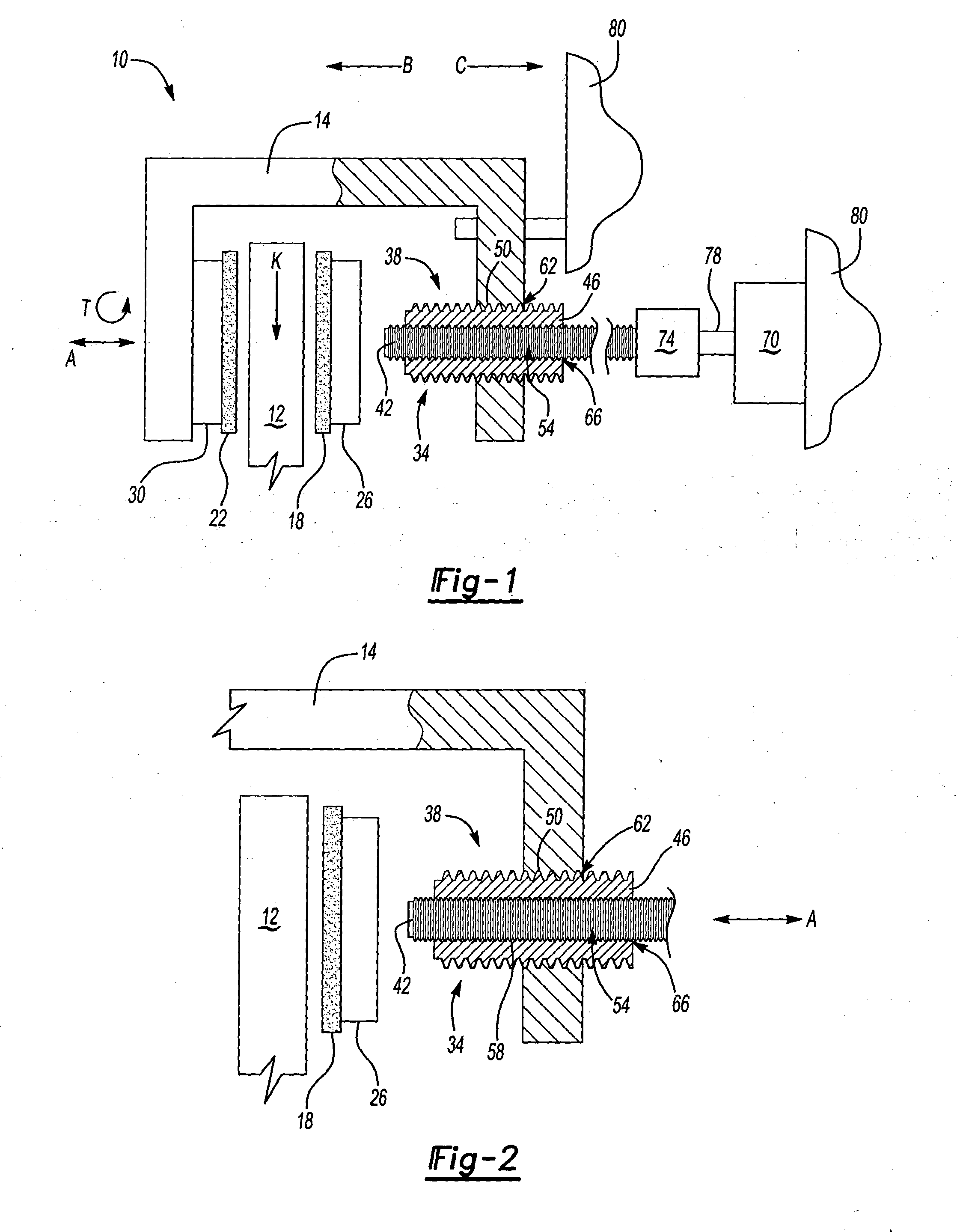 Multiple ball screw assembly with differing pitch used to optimize force and displacement of brake actuator