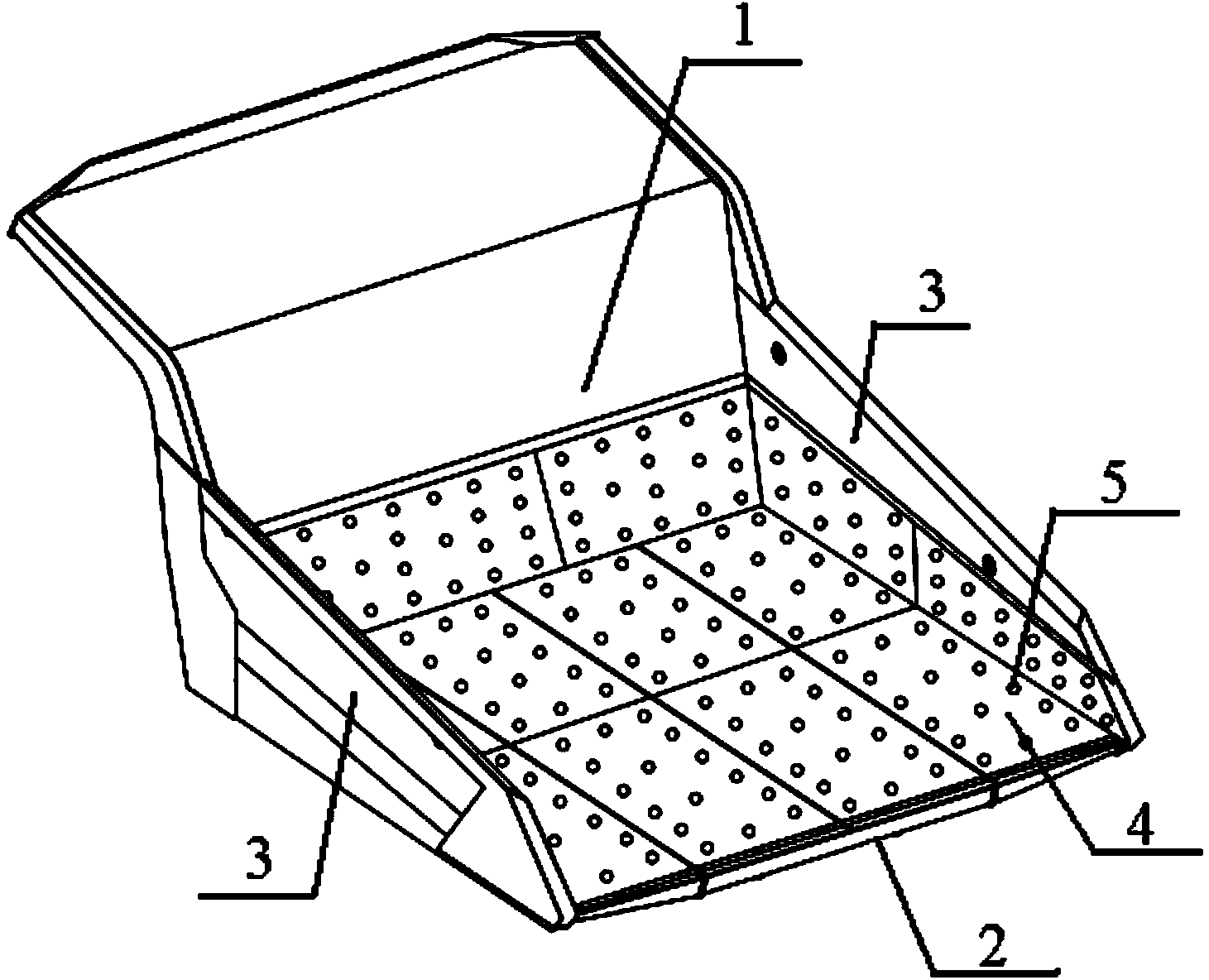 Mining dump truck bed with lining plates and mining dump truck