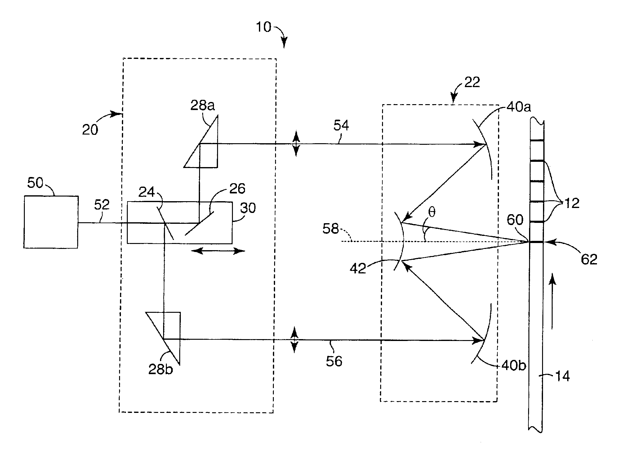 Fiber grating writing interferometer with continuous wavelength tuning and chirp capability