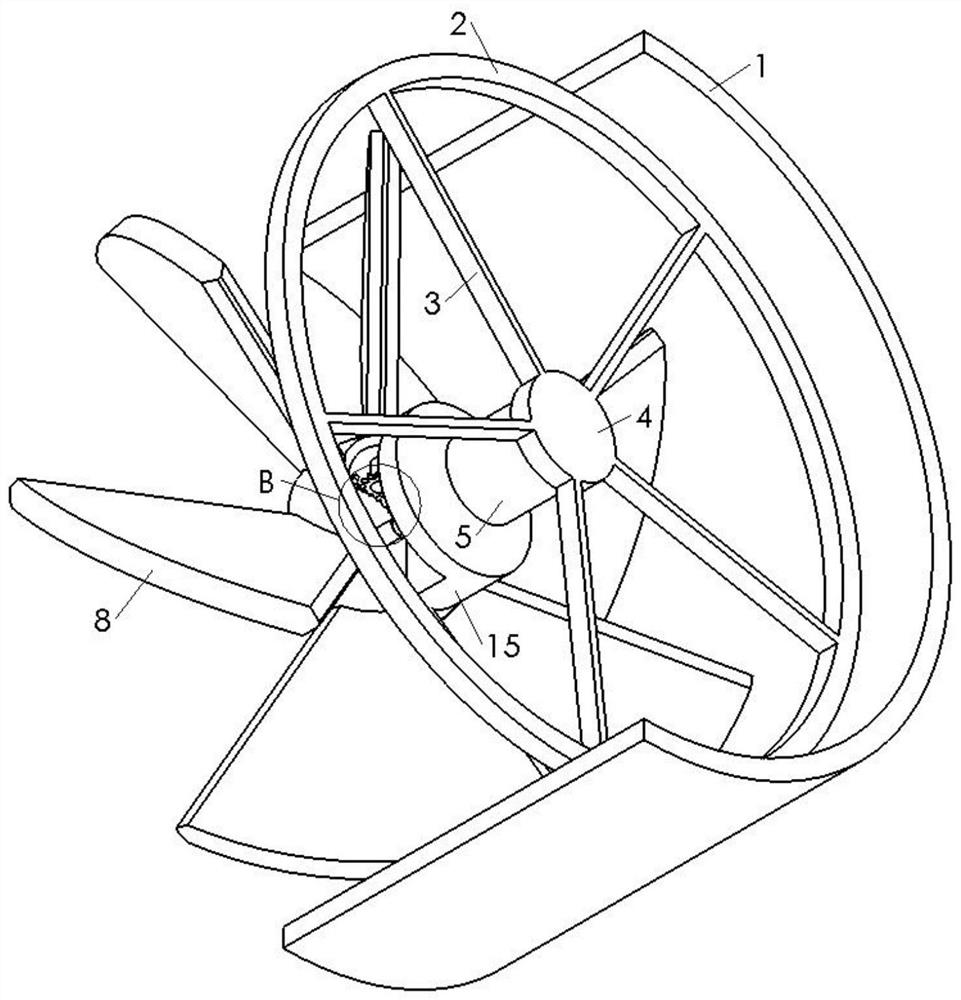 Fan blade adjusting water draining flow limiting device