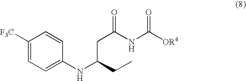 Method for producing (R)-3-[4-(trifluoromethyl) phenylamino]-pentanoic acid amide derivative