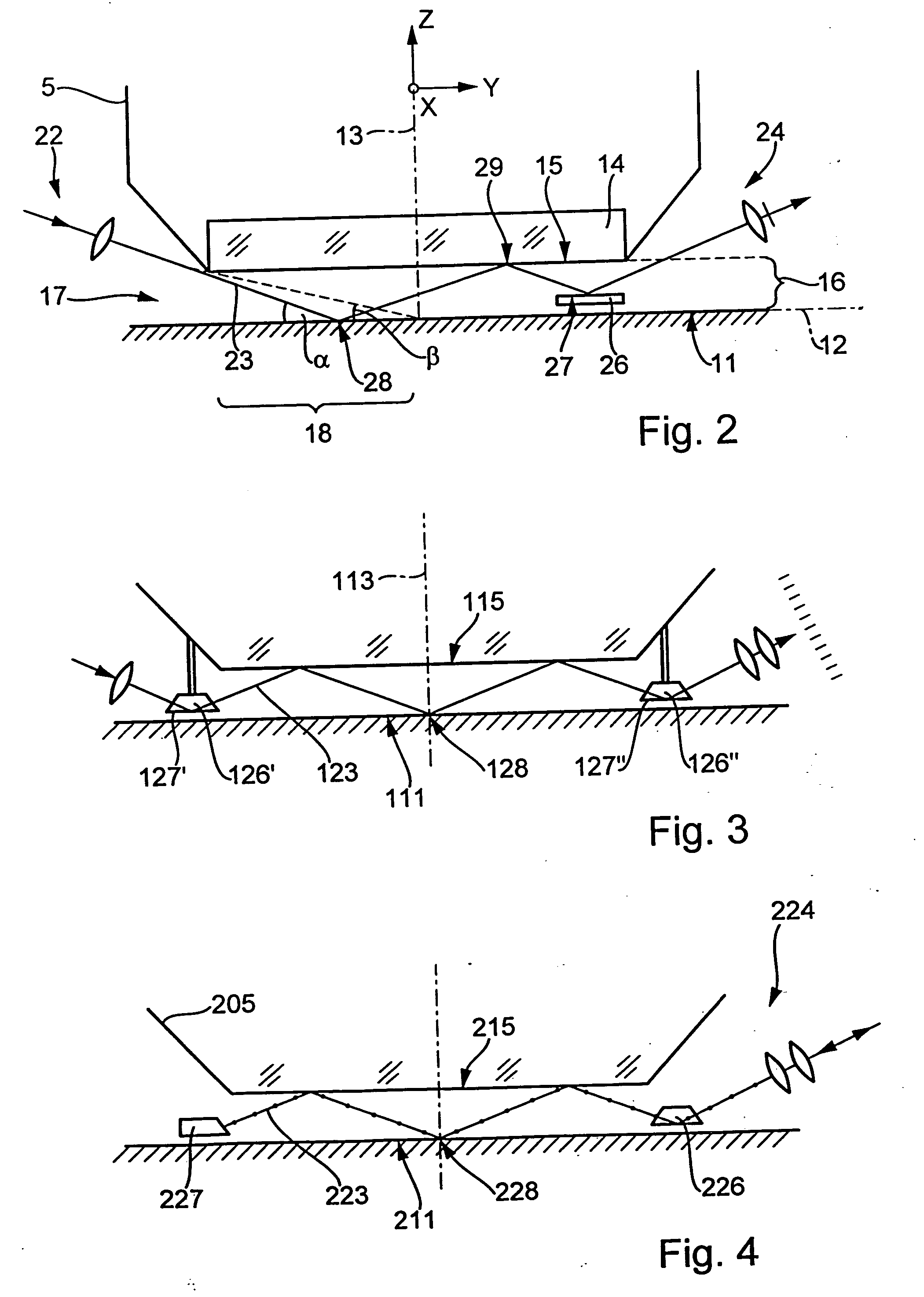 Method for optically detecting deviations of an image plane of an imaging system from the surface of a substrate