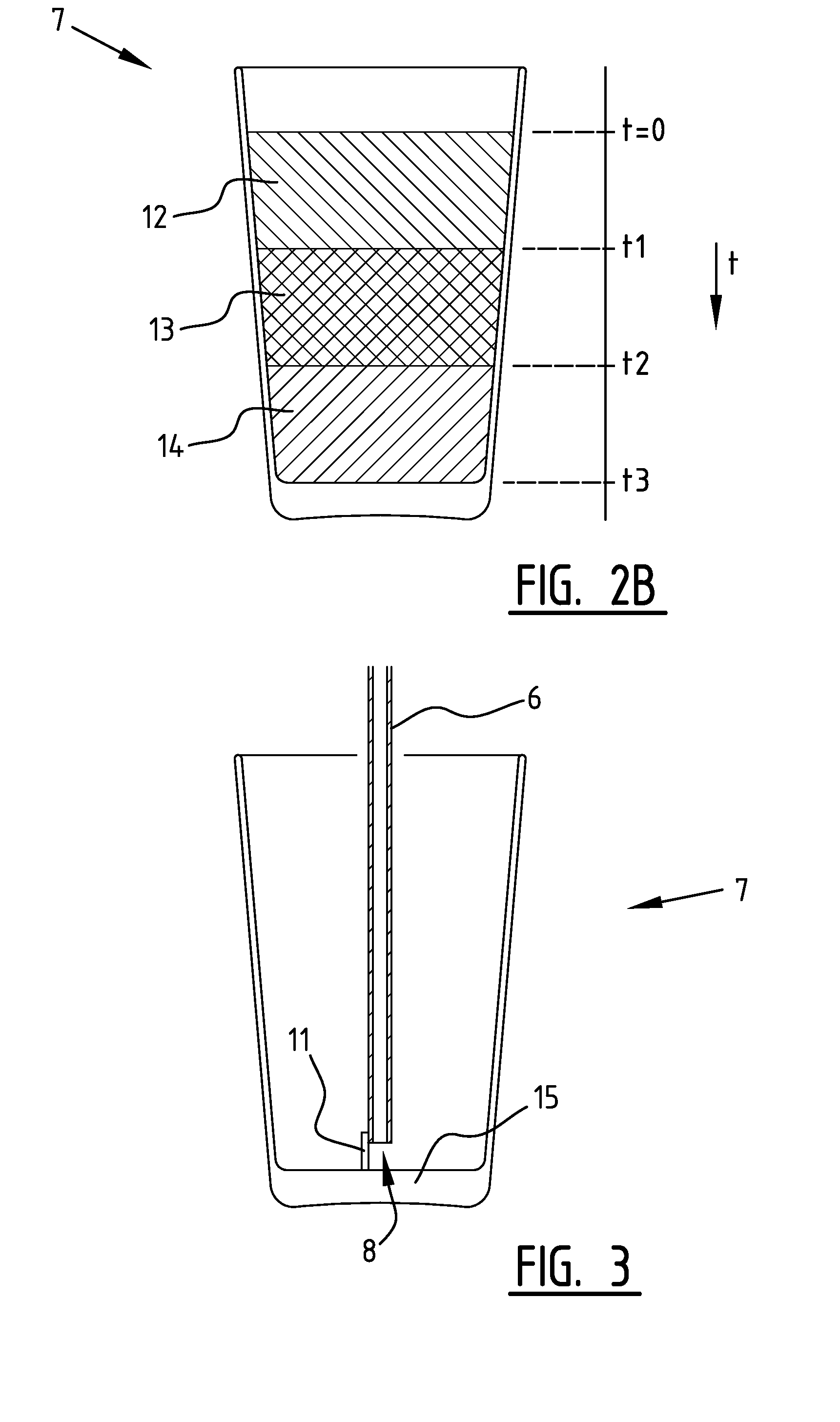 Injecting device and method of filling a holder with separated liquid layers