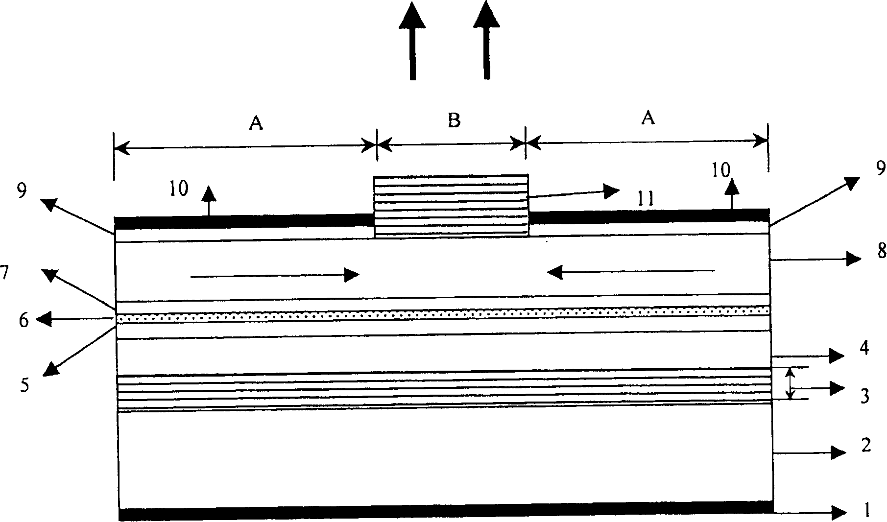 Long wavelength laser transmitted perpendicular to surface of cavity by using integrated pumping light source