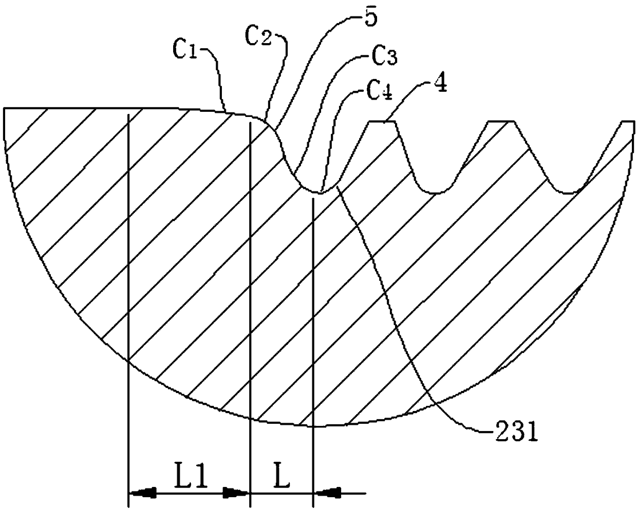 Bolt with transition area and transition structure of bolt