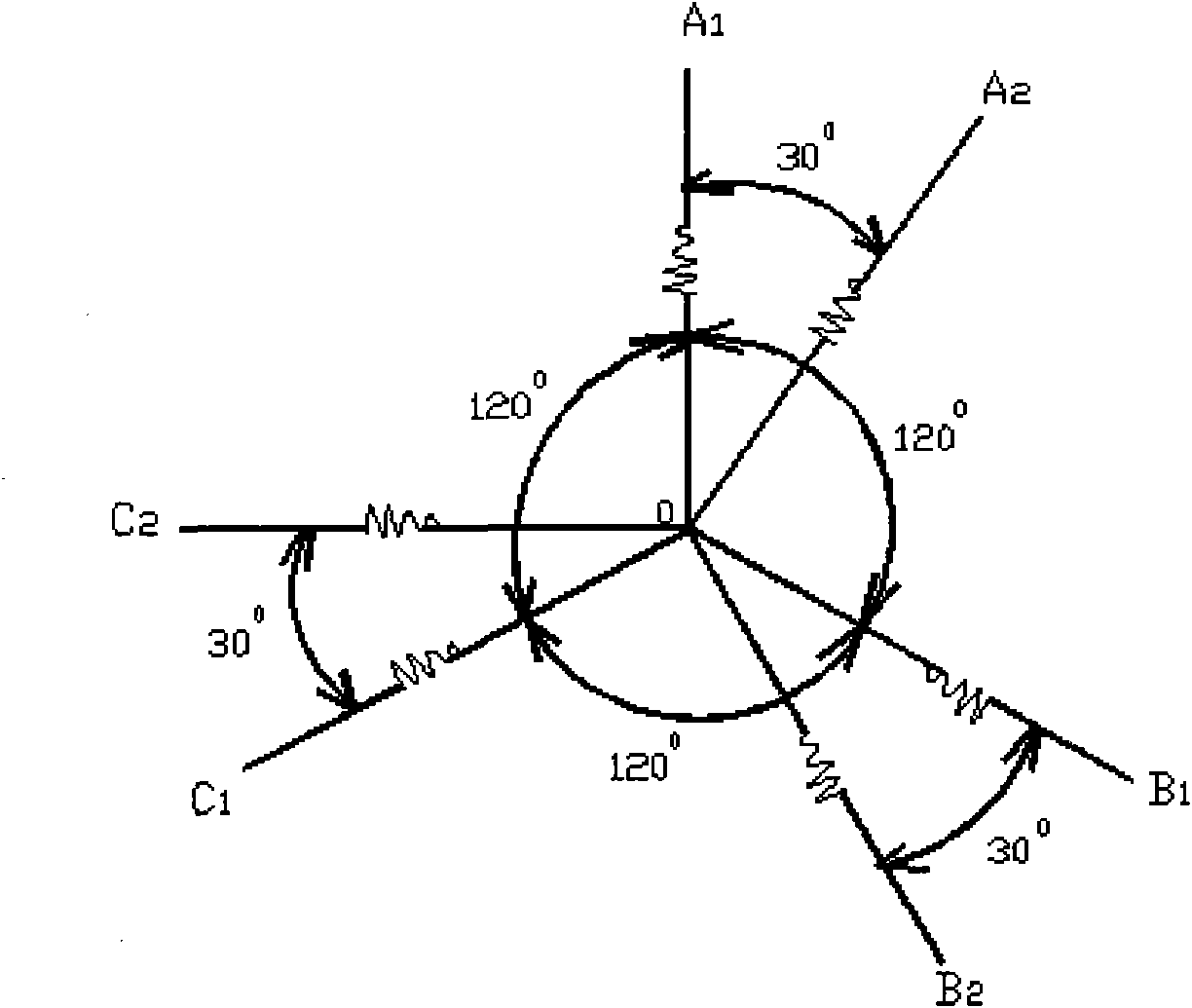 Double-Y-shift 30-degree 6-phase rectifying winding of fractional slot
