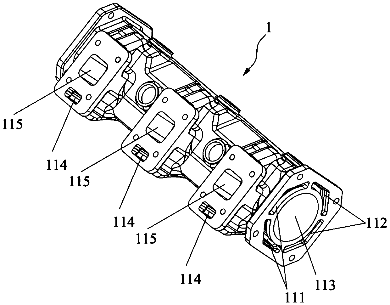 A cavity-splitting exhaust pipe assembly and engine