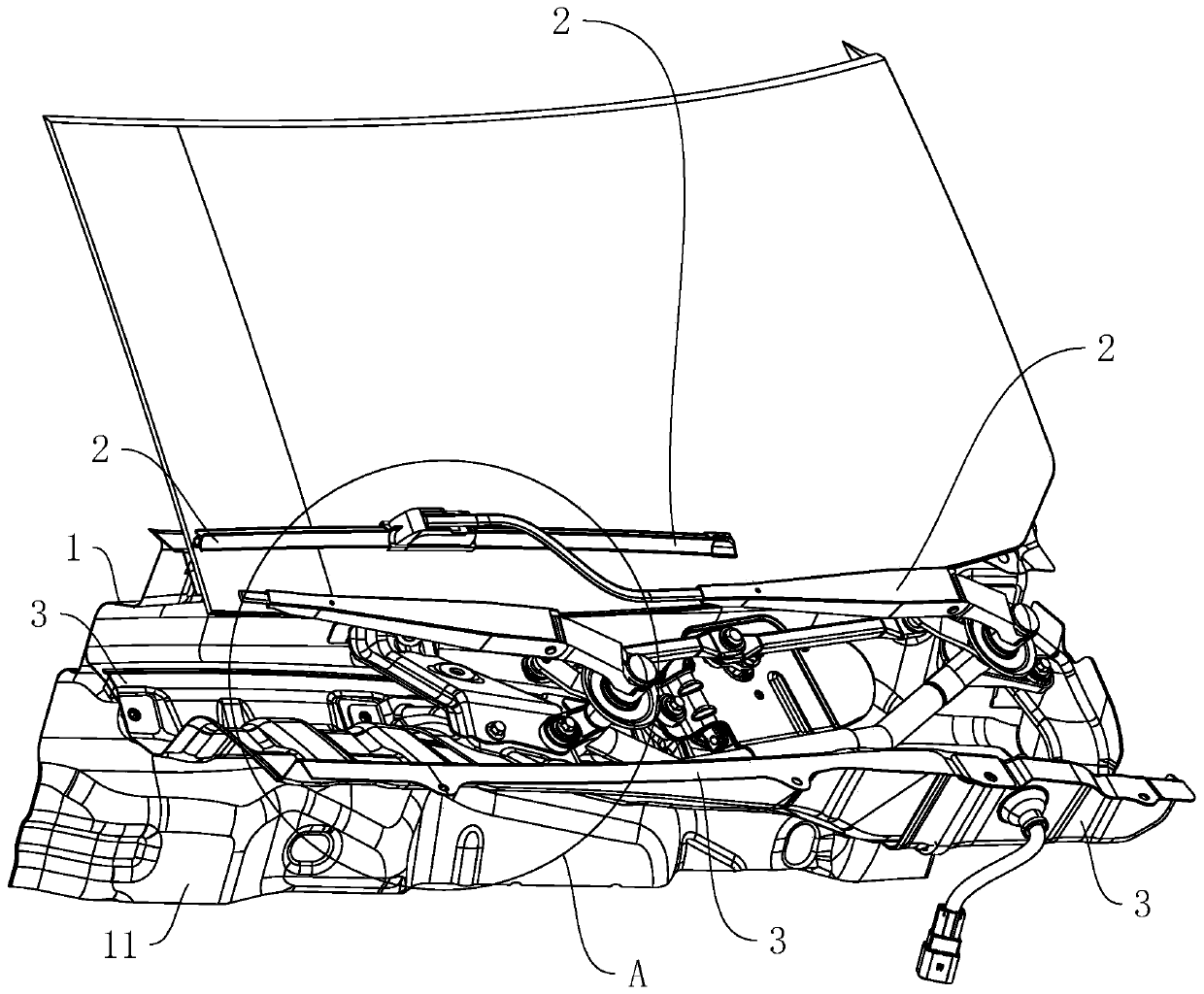 Vehicle front windscreen wiper mounting structure and front windscreen wiper system