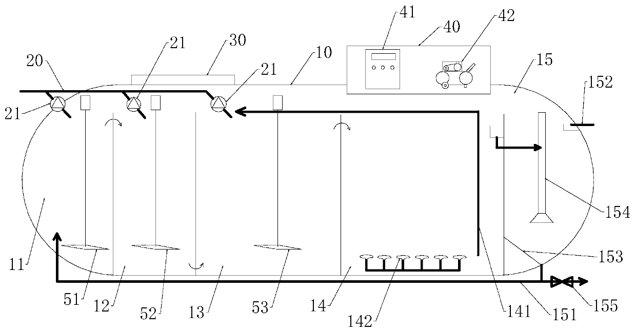 Integrated treatment device for low-carbon nitrogen ratio sanitary sewage