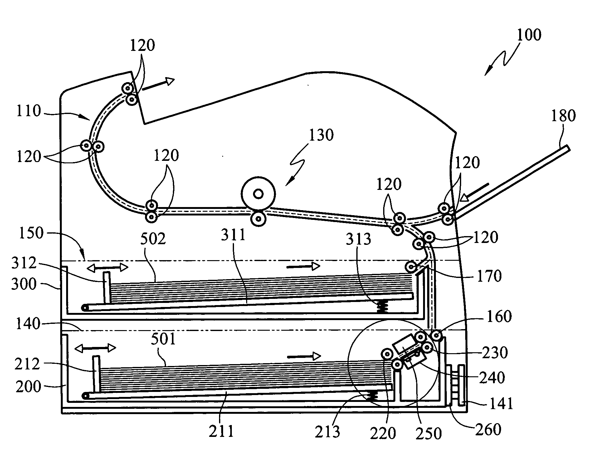 Paper feed tray with image scanning function and printer thereof