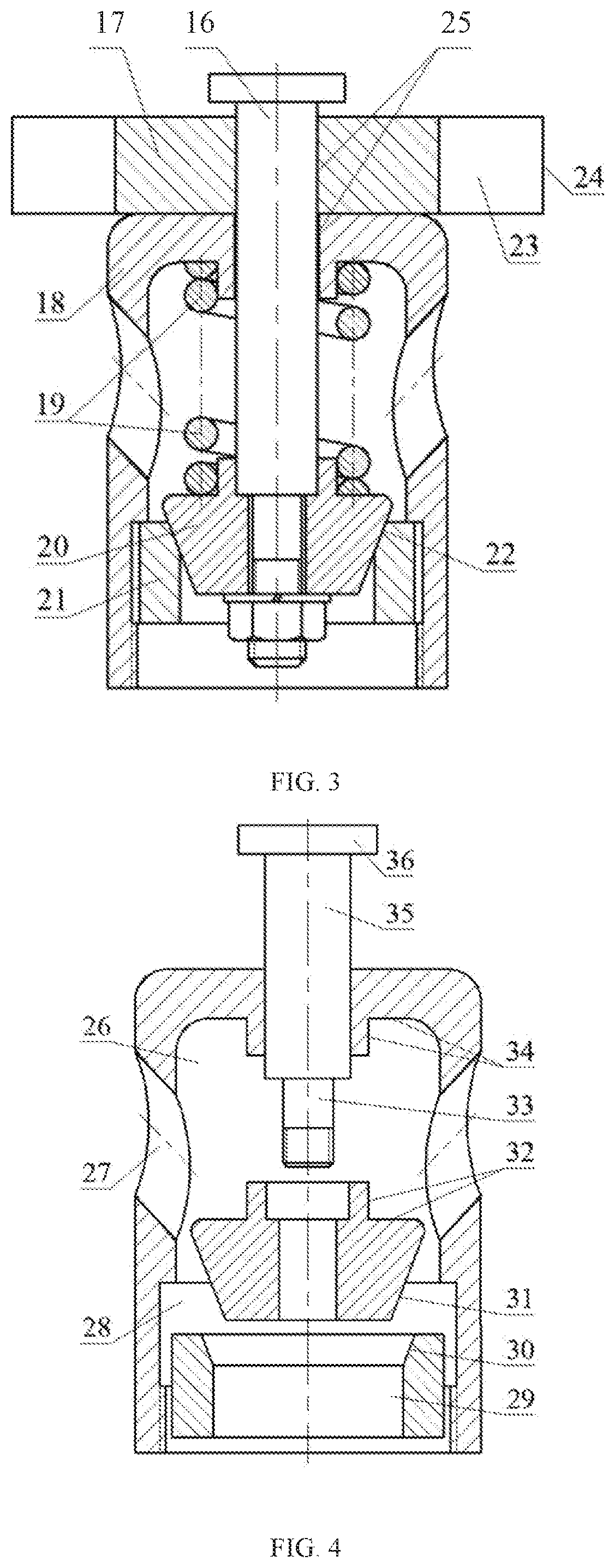 Plug and valve integrated cone valve pump with combined type movable and fixed three cylinders and two spiral centralizers