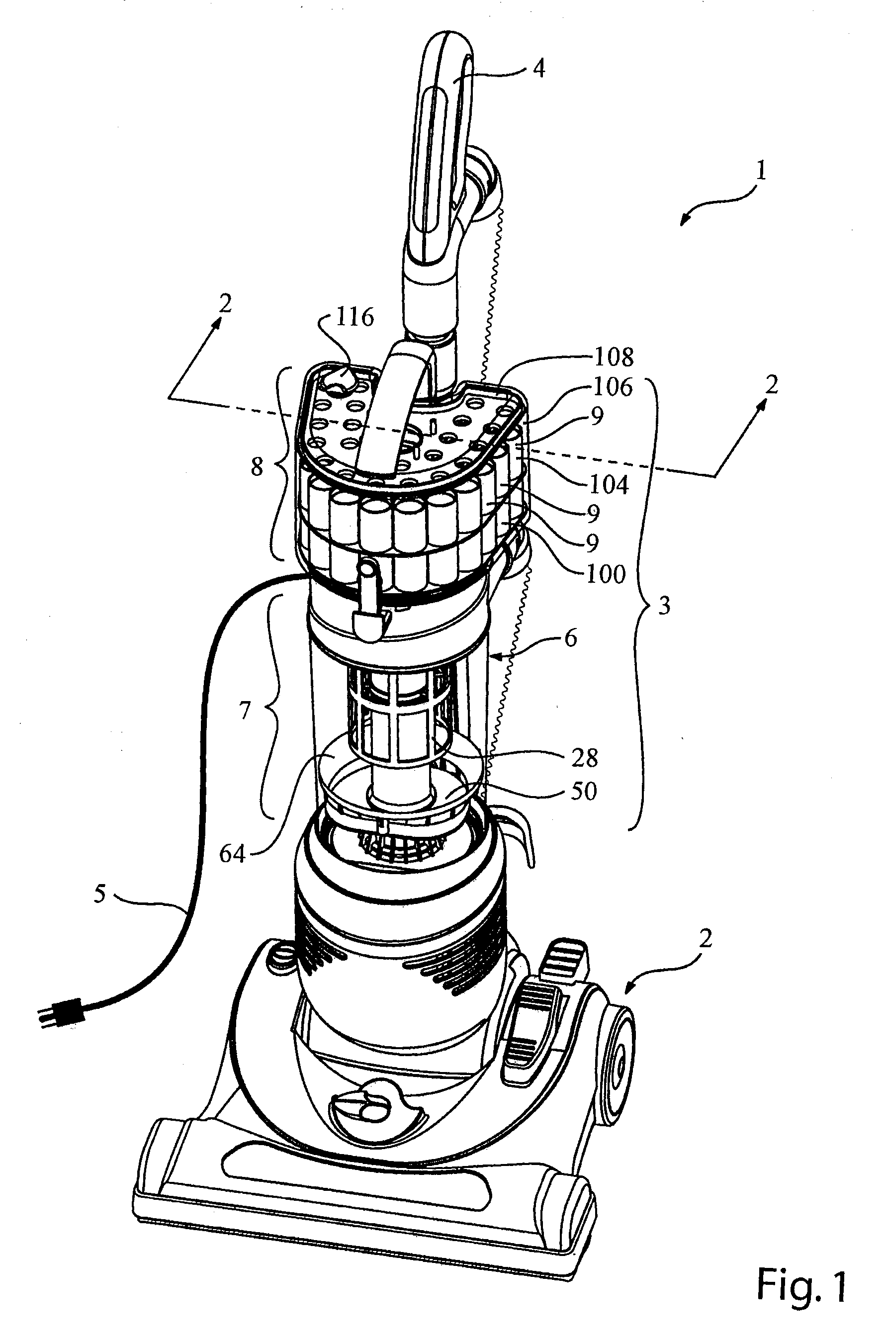 Vacuum cleaner with a divider