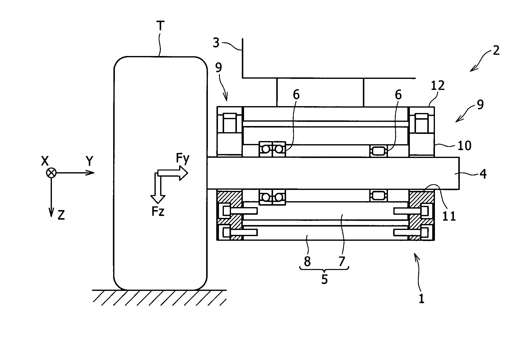 Calibration method for multi-component force measuring spindle unit used in tire testing machine
