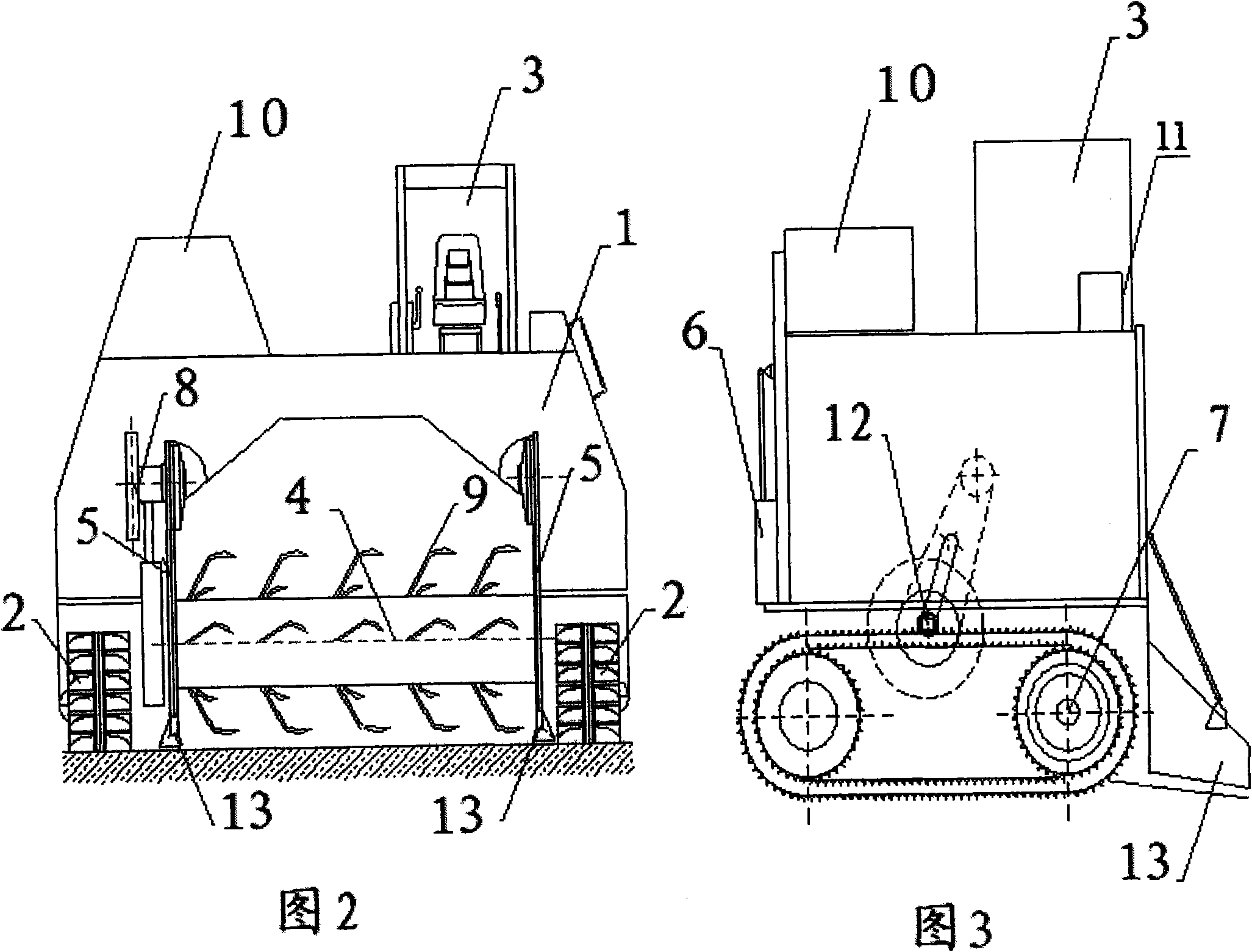 Self-propelled turning device for sludge compost and treatment method