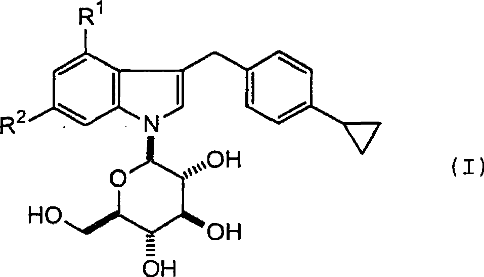 1- (-d-glycopyranosyl) - 3 - (4-cyclopropylphenylmethyl) - 4 - halogeno indole derivatives and use thereof as sglt inhibitors