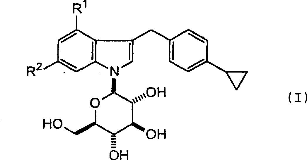 1- (-d-glycopyranosyl) - 3 - (4-cyclopropylphenylmethyl) - 4 - halogeno indole derivatives and use thereof as sglt inhibitors