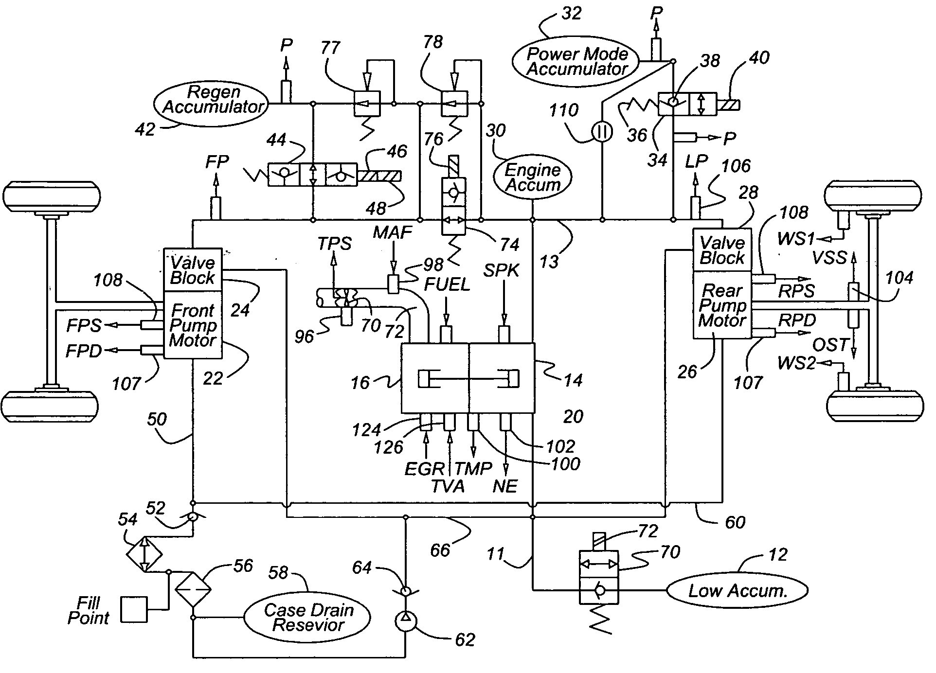 Multiple pressure mode operation for hydraulic hybrid vehicle powertrain