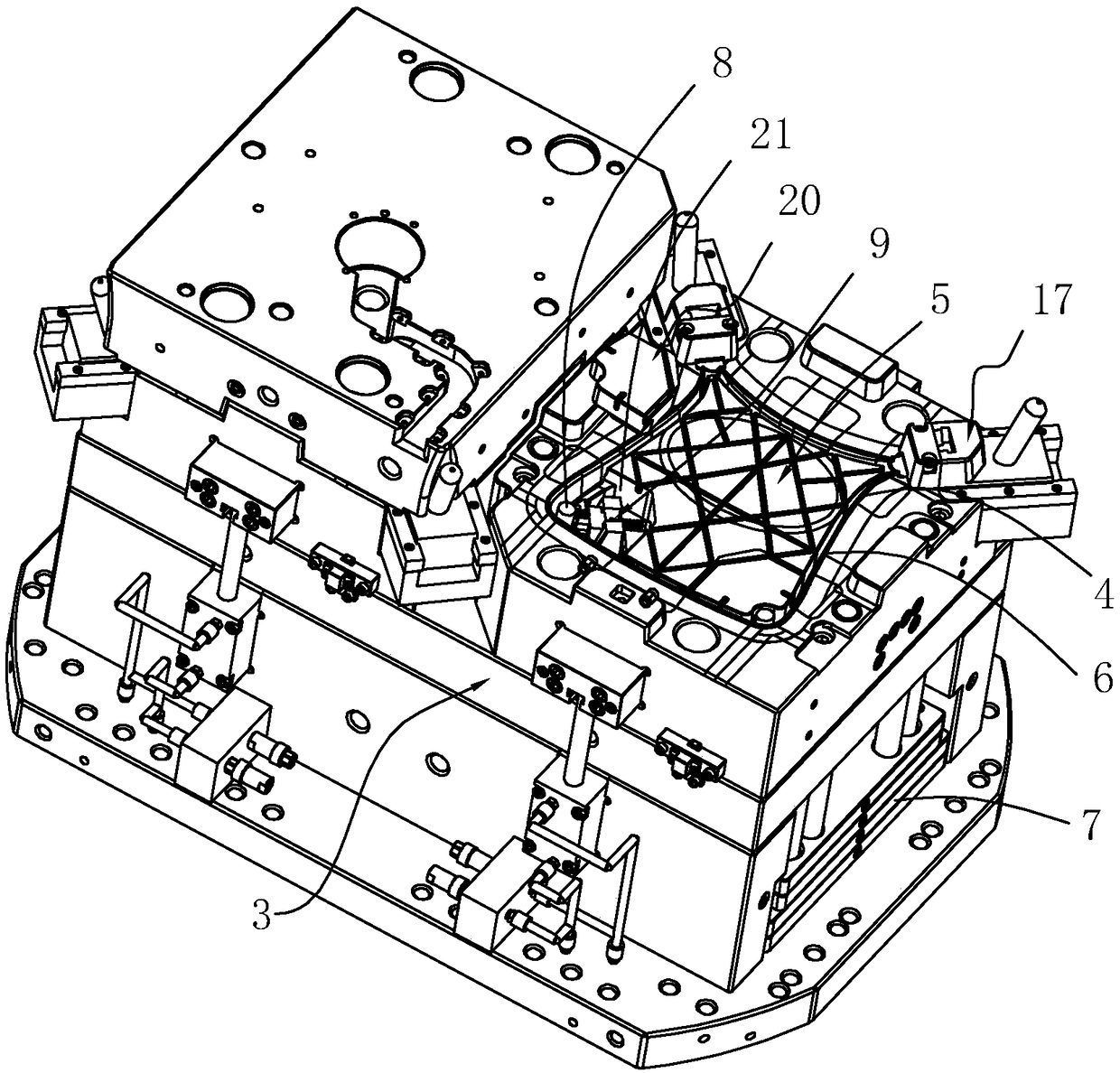 Inner and outer core pulling type injection molding mold and inner core pulling shaping structure