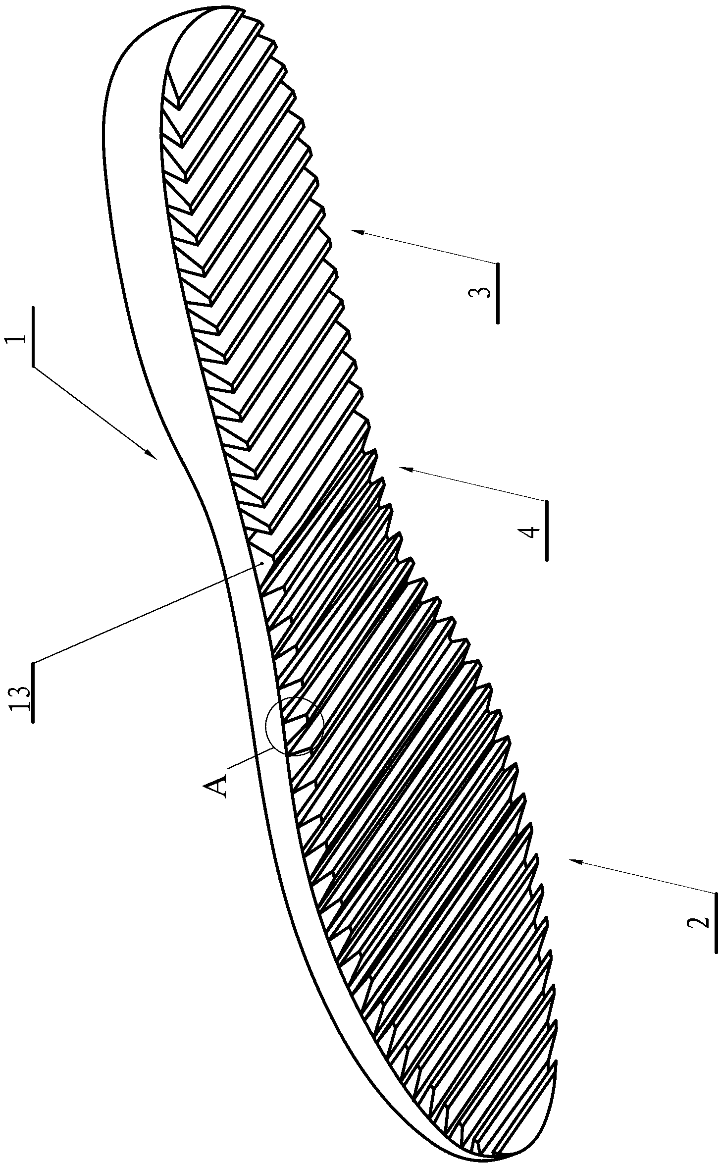 Vibration reduction anti-slip shoe outsole provided with inclined elastic plates