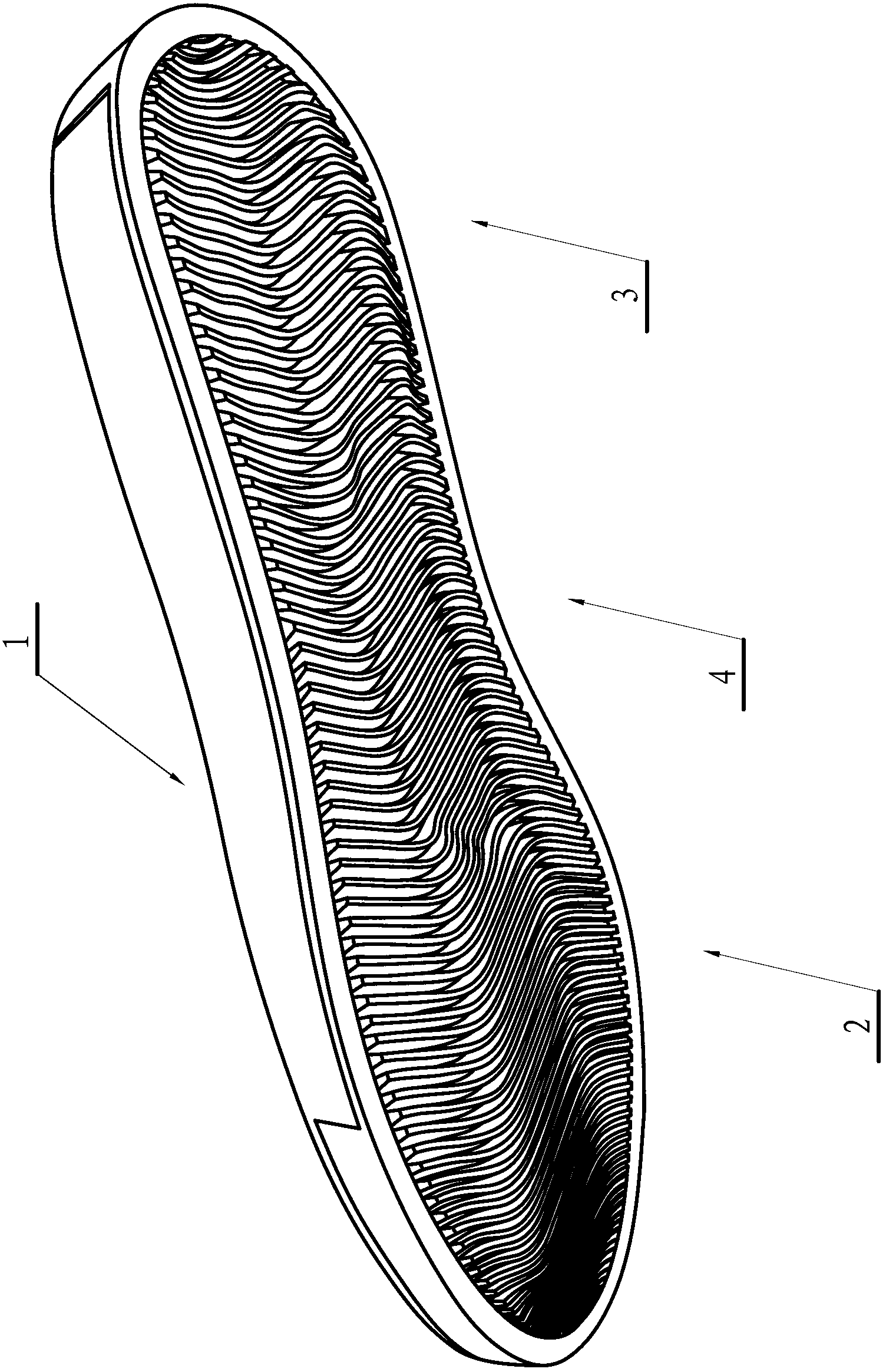 Vibration reduction anti-slip shoe outsole provided with inclined elastic plates