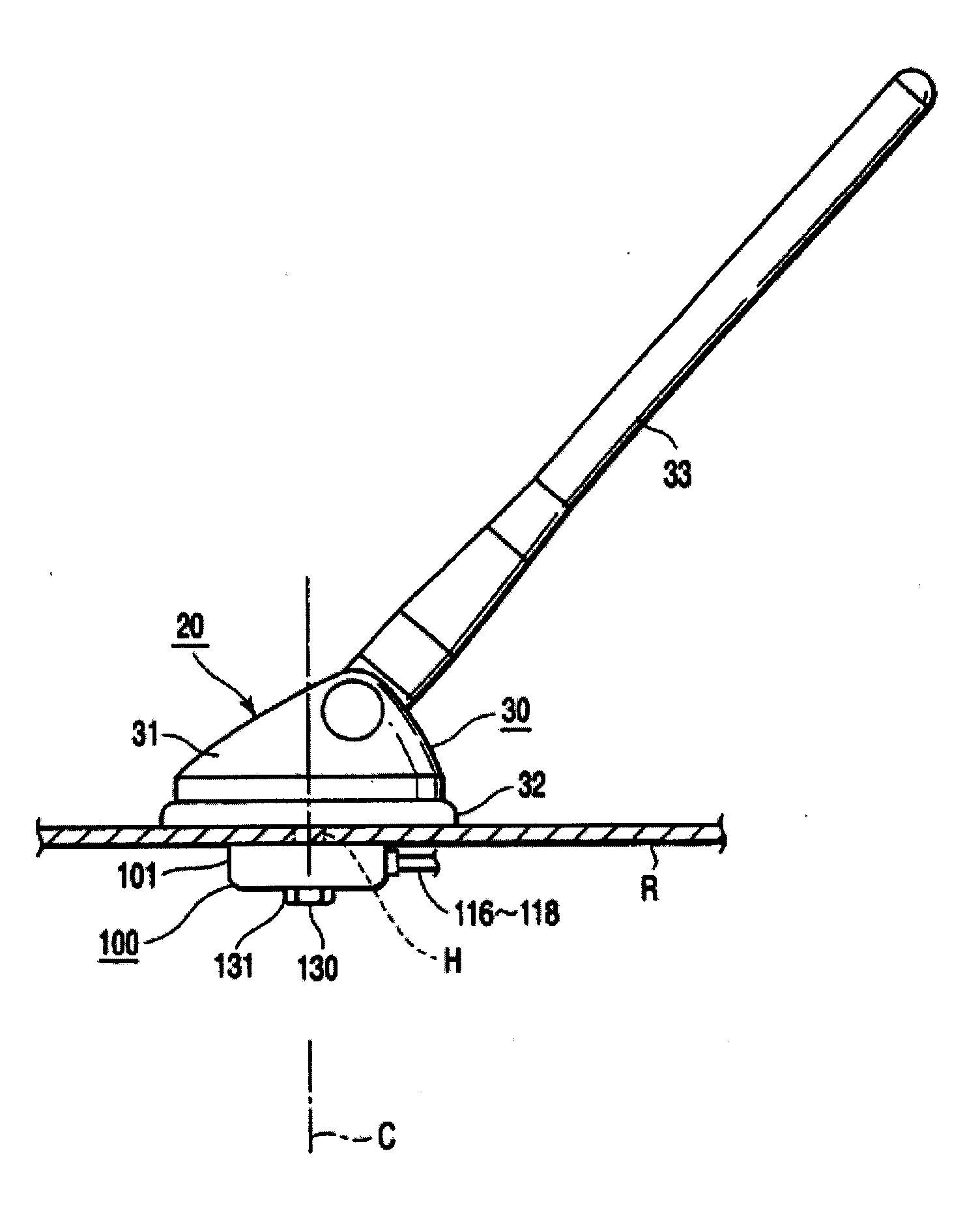 Antenna device having a non-electrical engagement during pre-lock