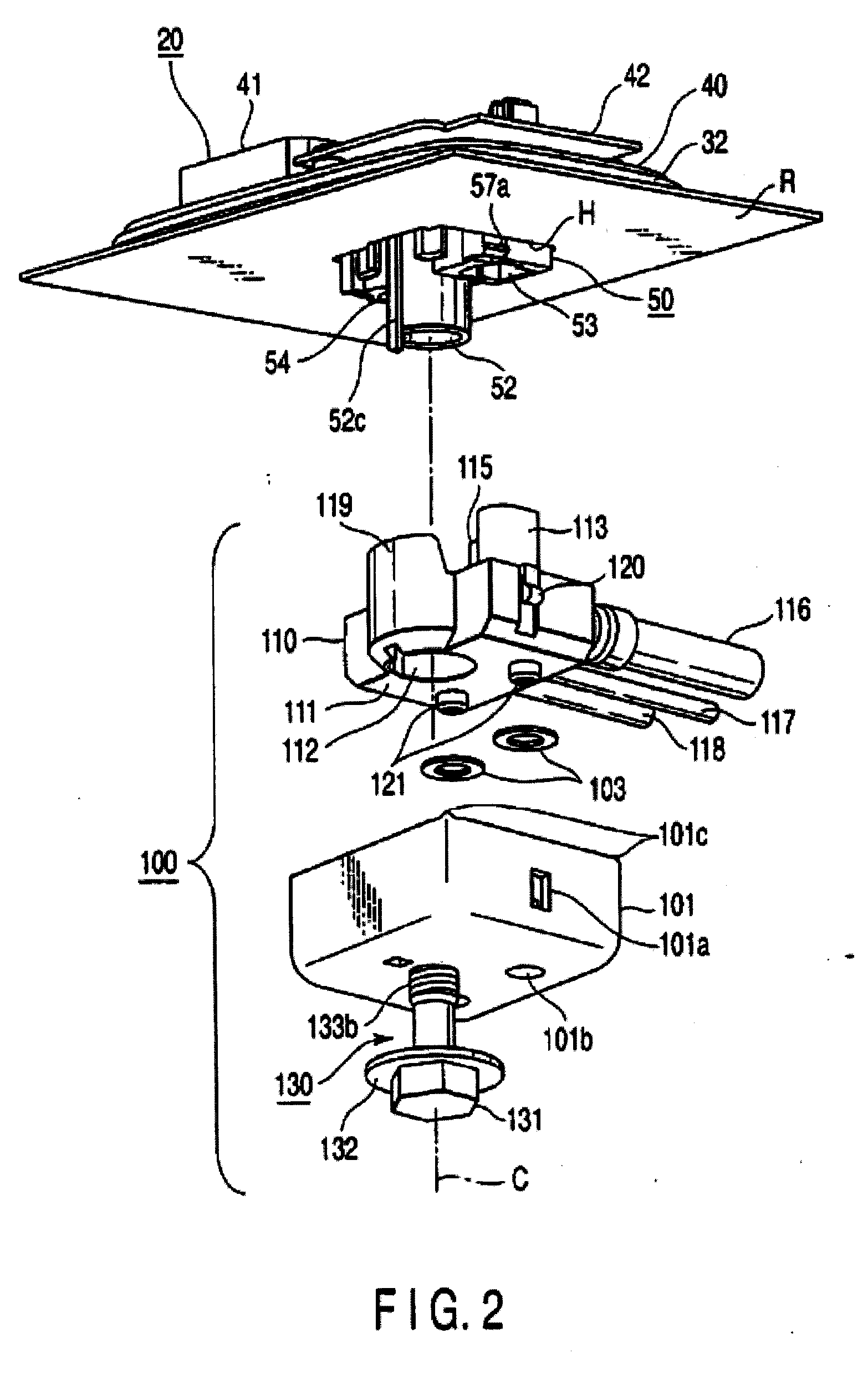 Antenna device having a non-electrical engagement during pre-lock