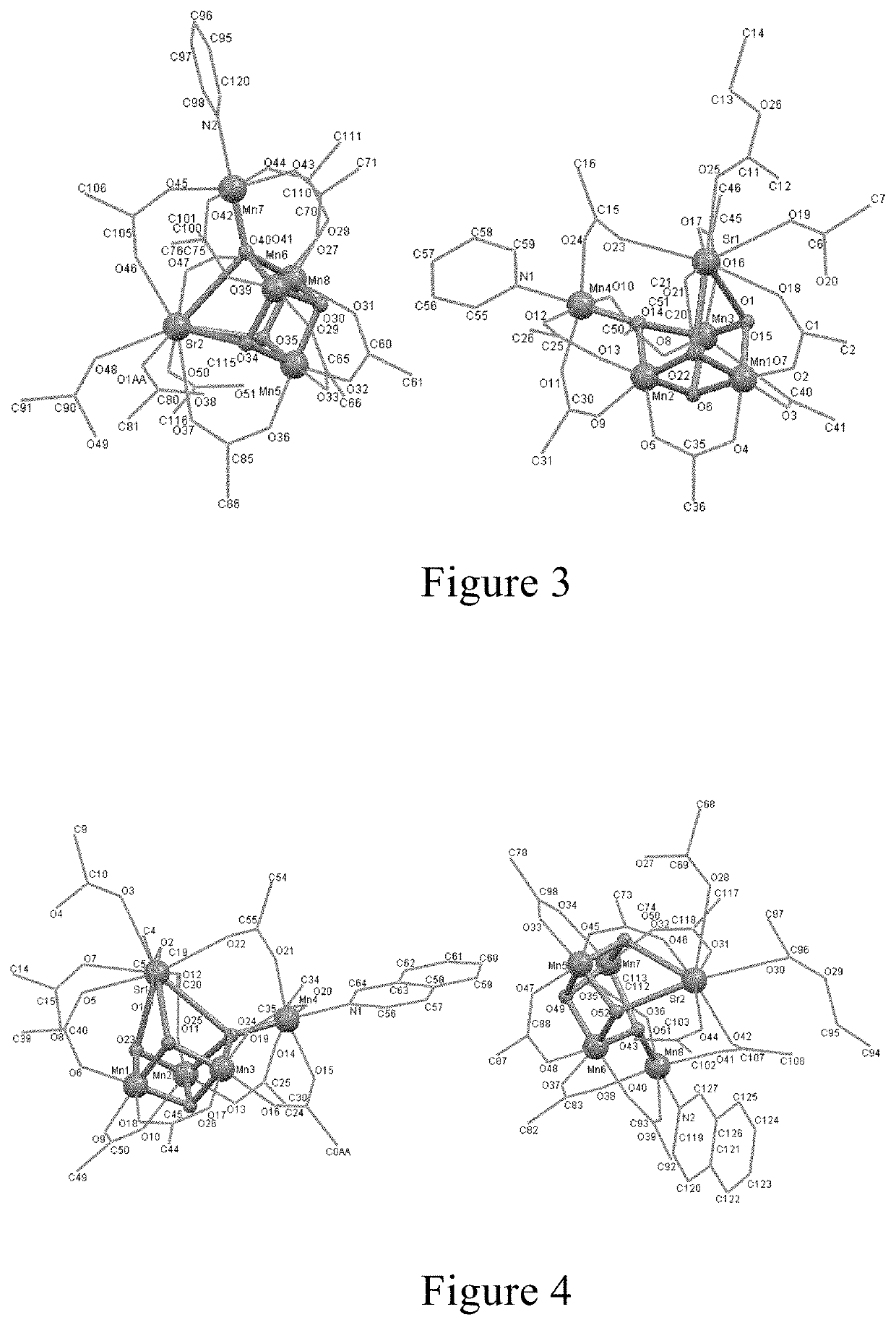 Cluster compounds containing [Mn3SrO4] and [Mn4SrO4] core structures, preparation method and application thereof