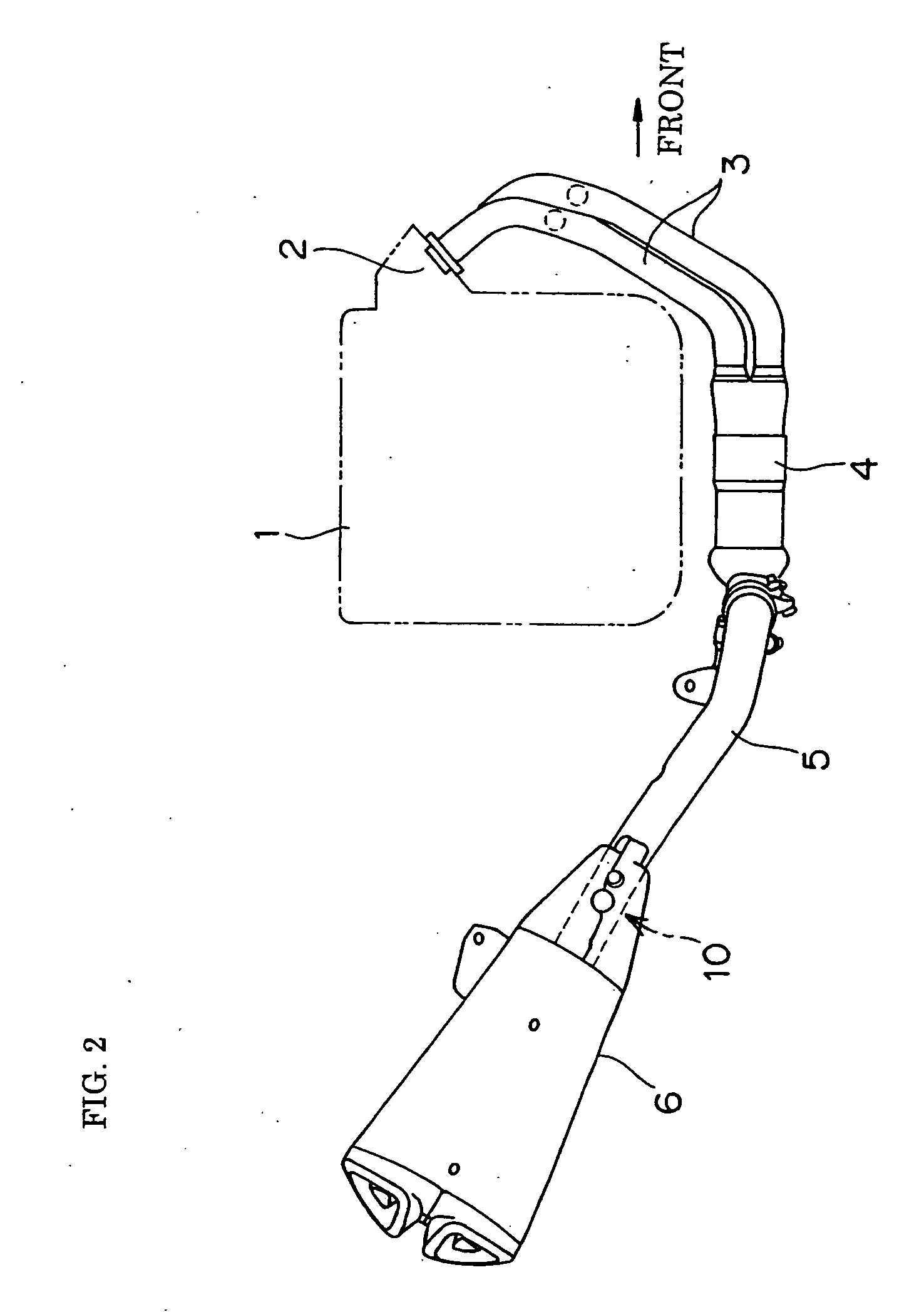 Exhaust device in combustion engine, and motorcycle therewith