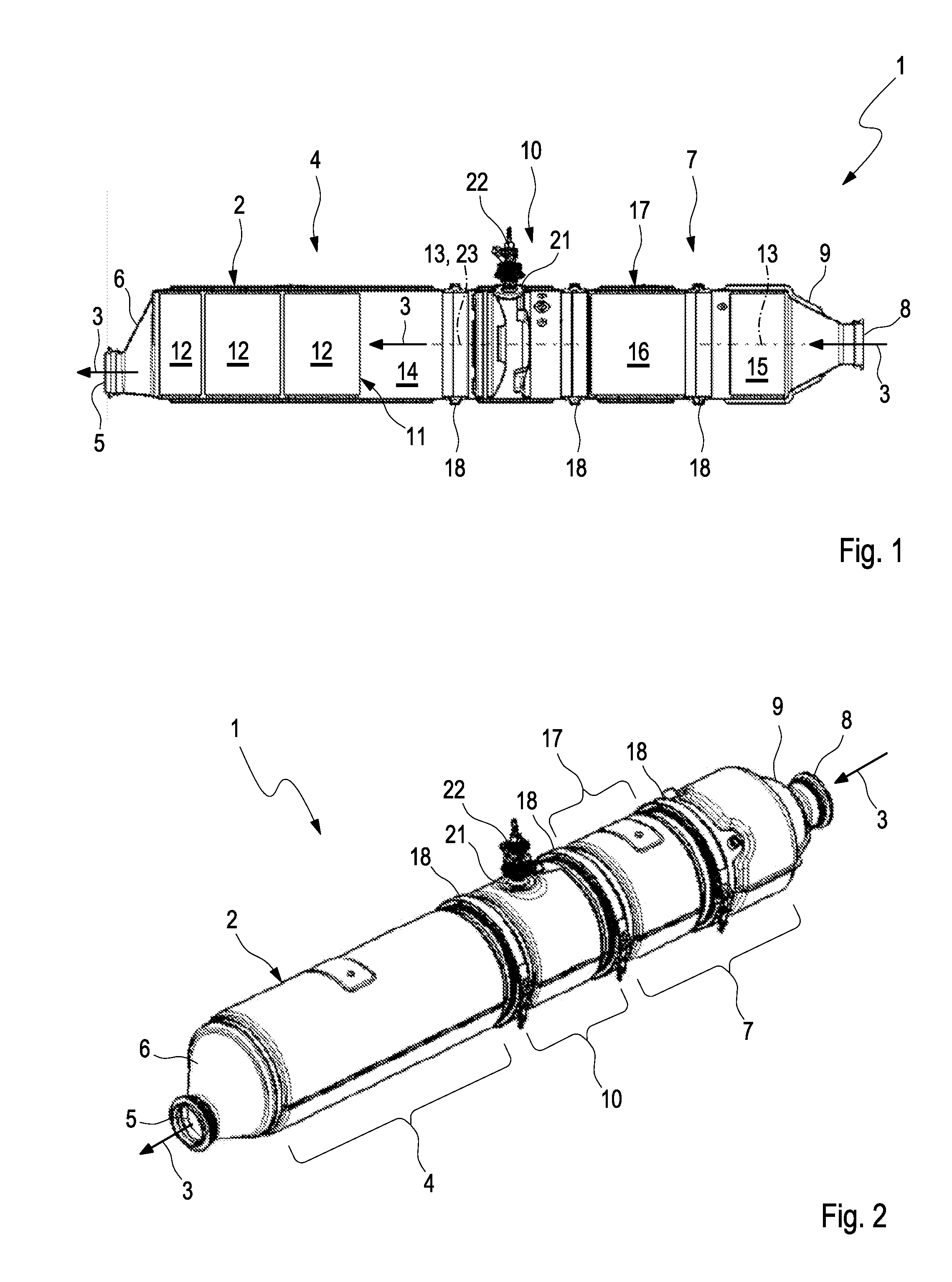 Exhaust gas aftertreatment device with injection section