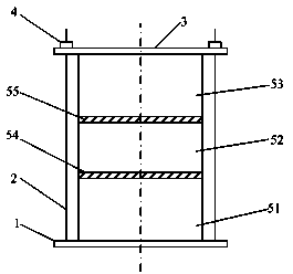 Interlaminar shear device of cylindrical test piece of bituminous paving and shearing method thereof