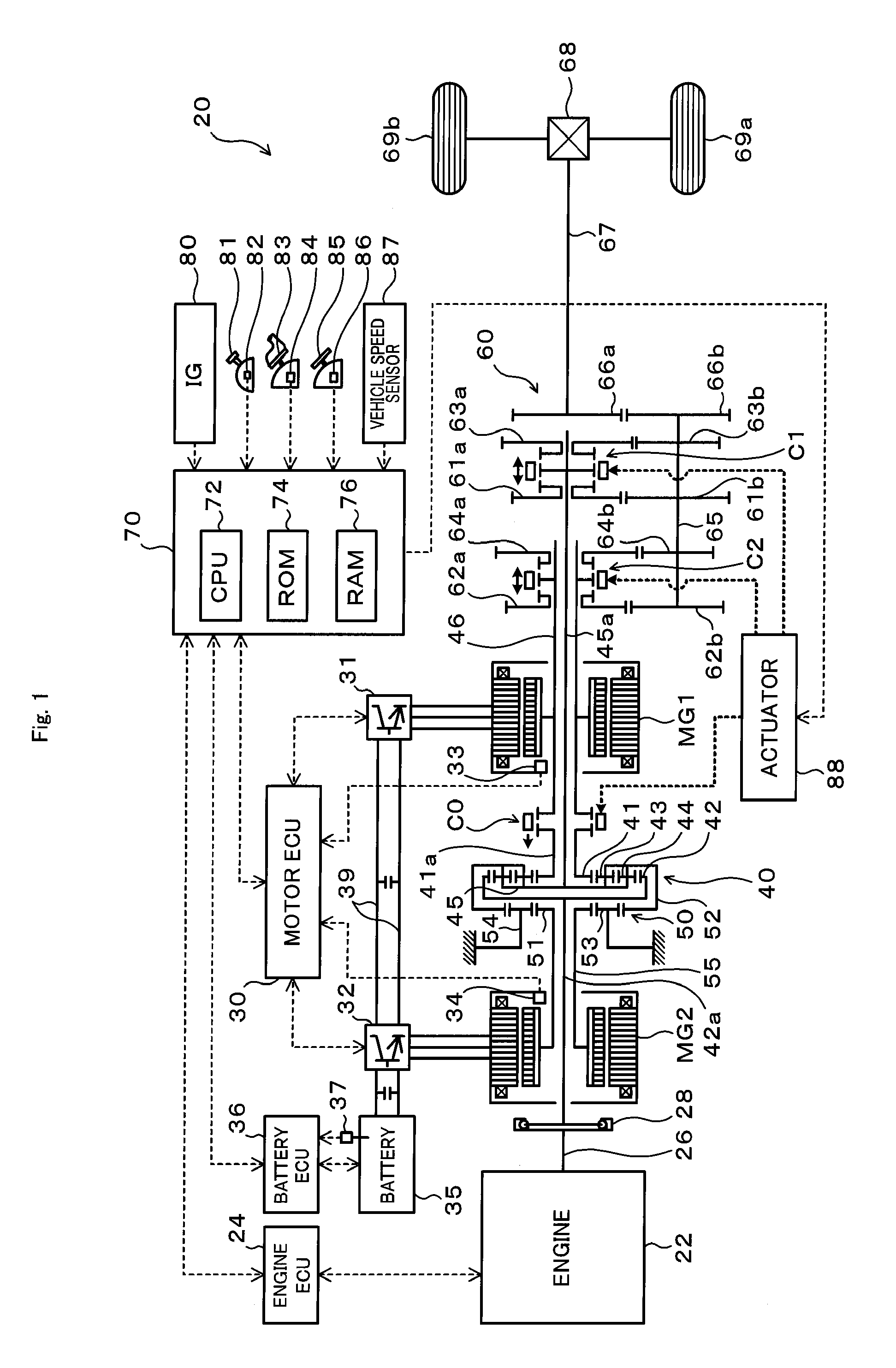 Power output apparatus, hybrid vehicle provided with the same, and control method of power output apparatus