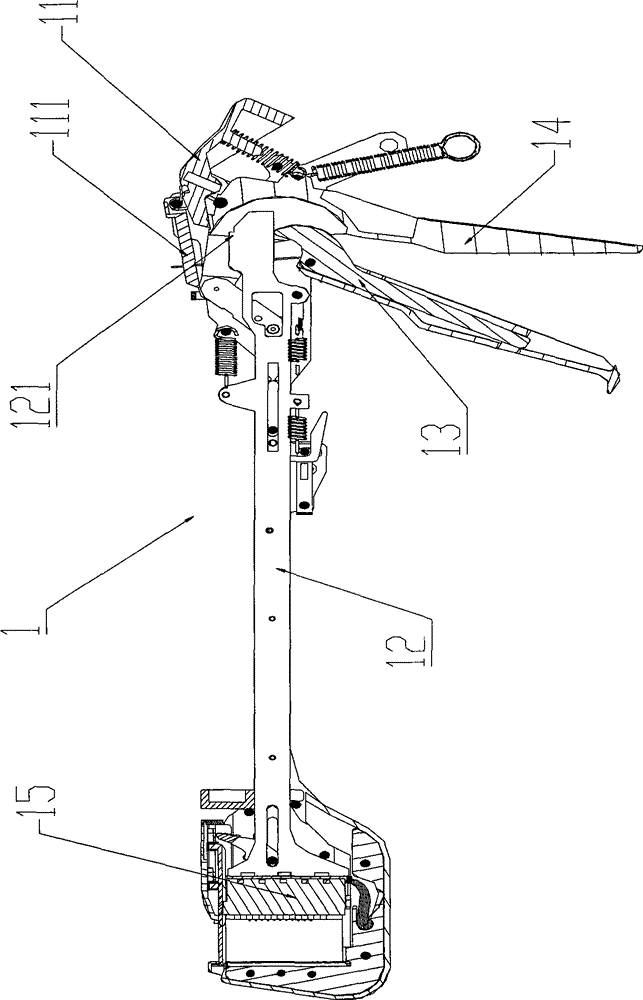 Stitching device with percussion locking unit