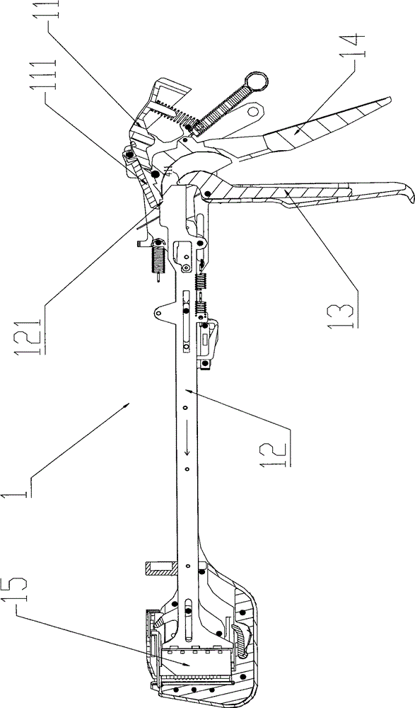 Stitching device with percussion locking unit