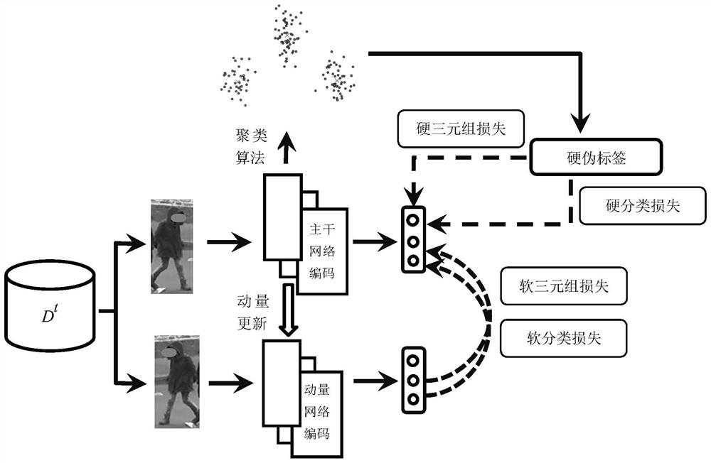 Cross-domain pedestrian re-identification algorithm based on momentum network guidance