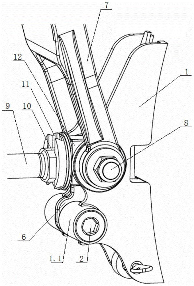 Brake head overturn-proof structure of tread brake of rail vehicle