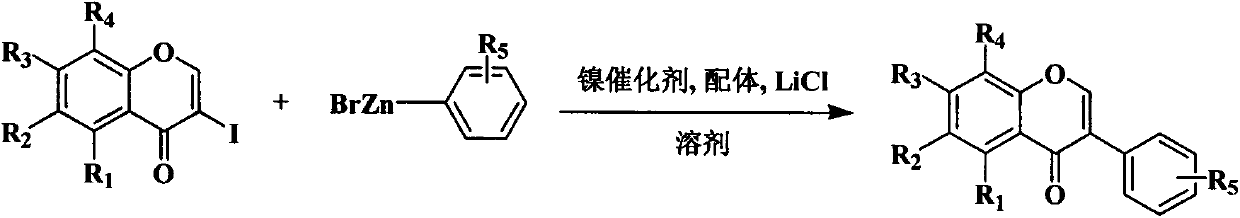Method for synthesizing isoflavone by nickel-catalyzed Negishi cross coupling reaction at room temperature