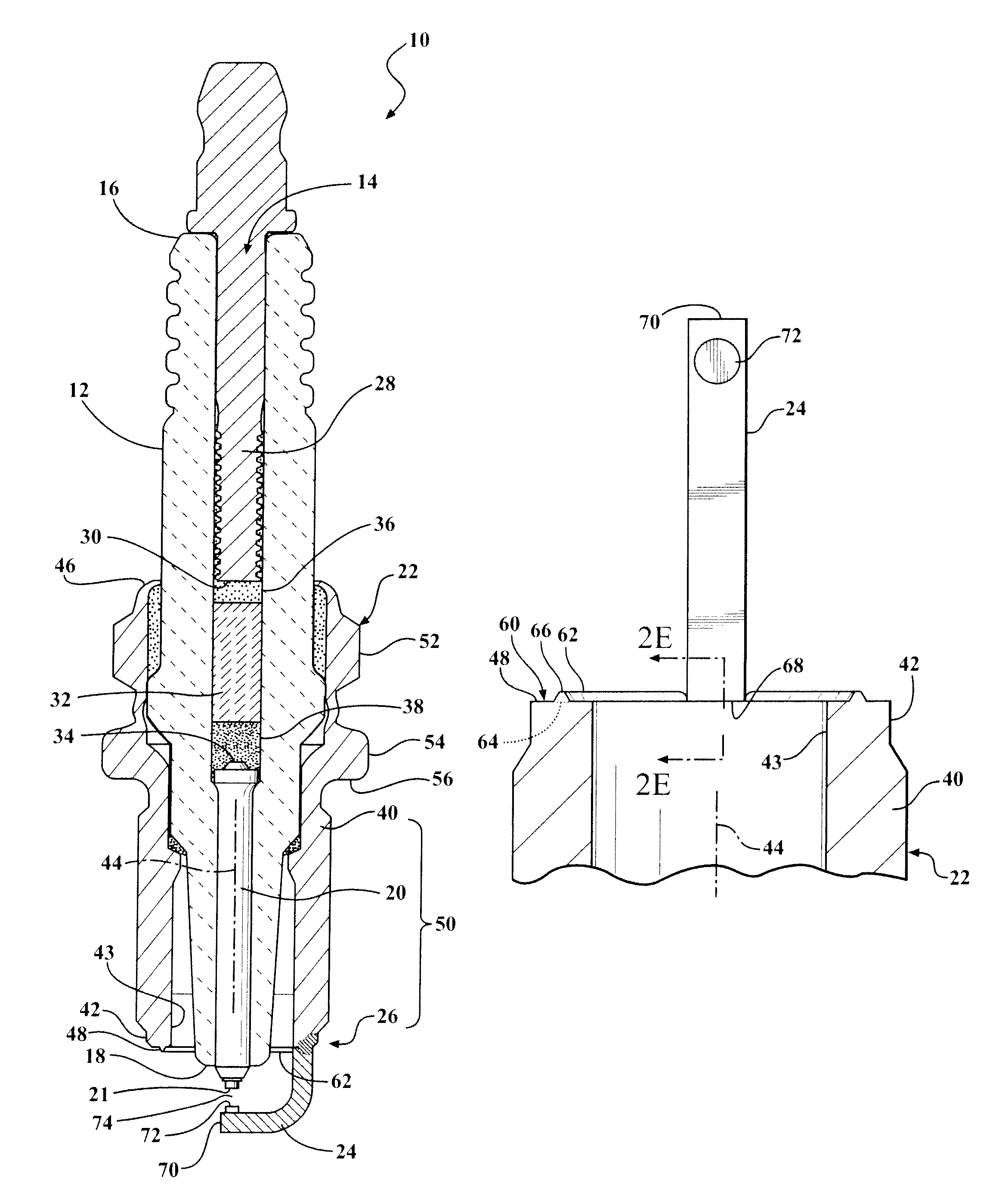 Spark ignition device and ground electrode therefor and methods of construction thereof