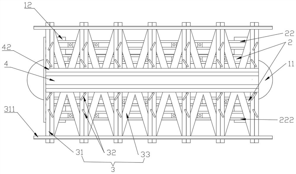 Overwater gantry crane rail foundation reinforcing structure and construction method thereof