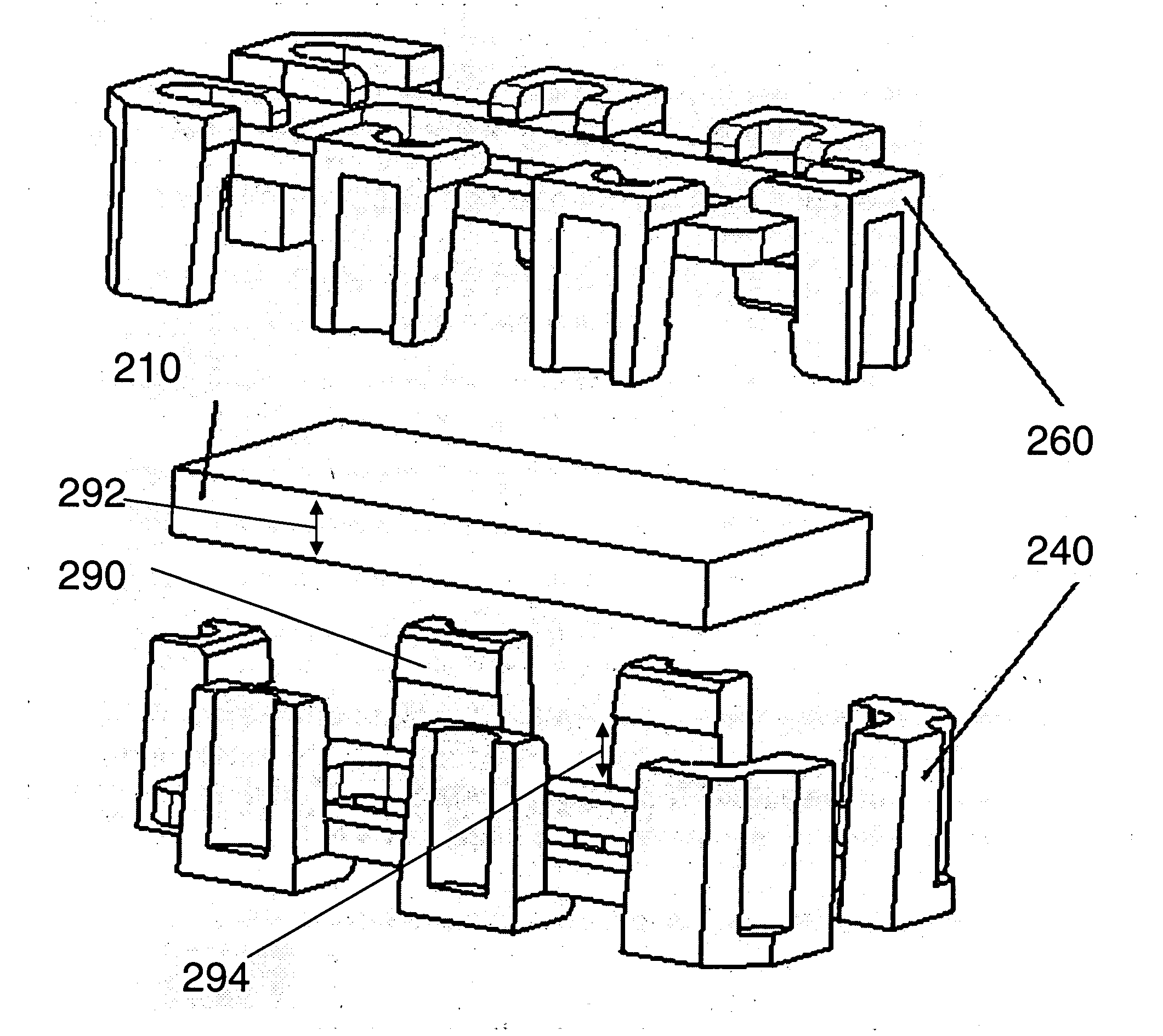Flexible interlocking-column packaging assembly