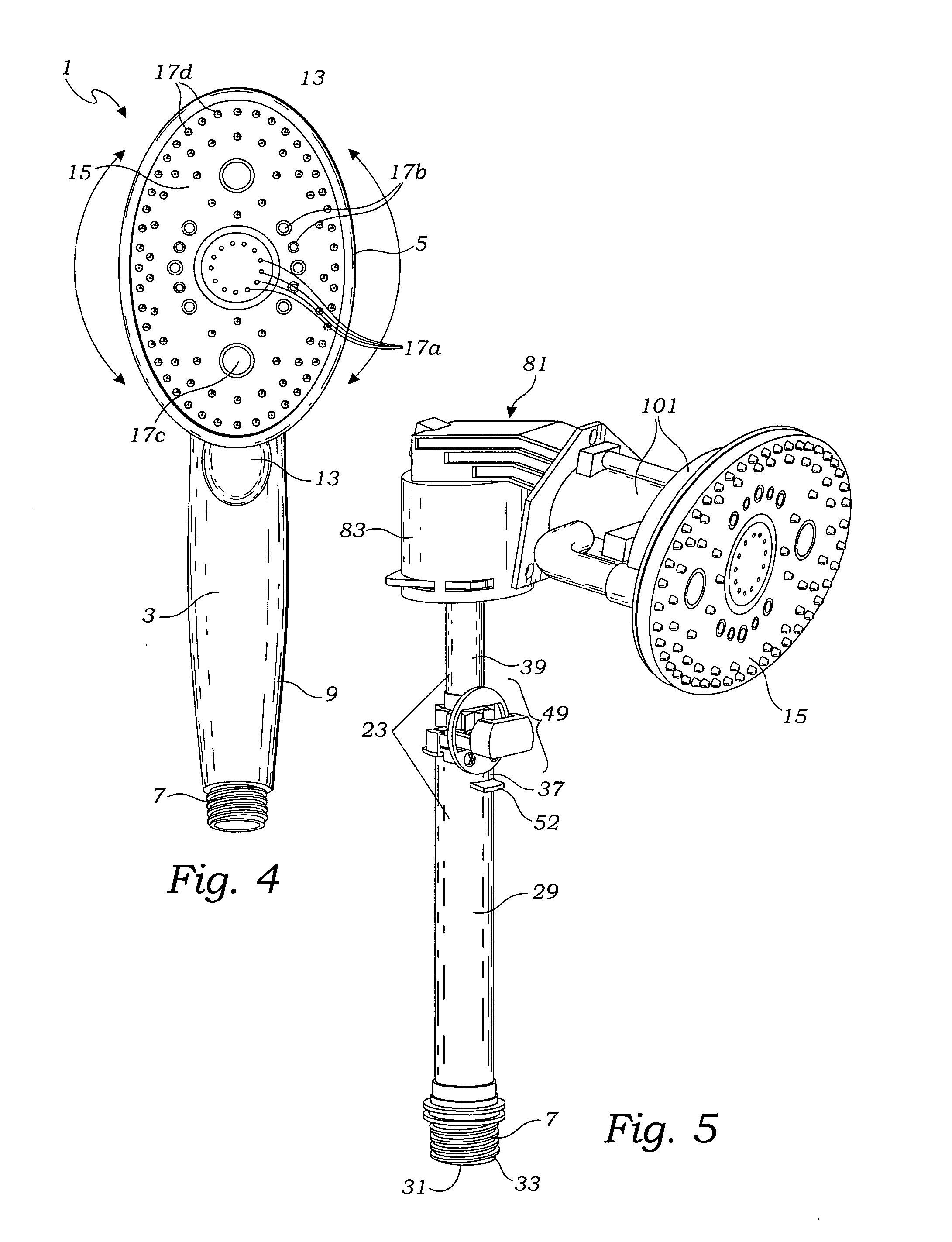 Showerhead with rotatable oval spray pattern and handheld spray pattern controller