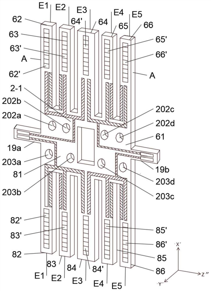 Monolithic surface bending mode double-coupling five-fork-arm quartz tuning fork vacuum sensitive resonator