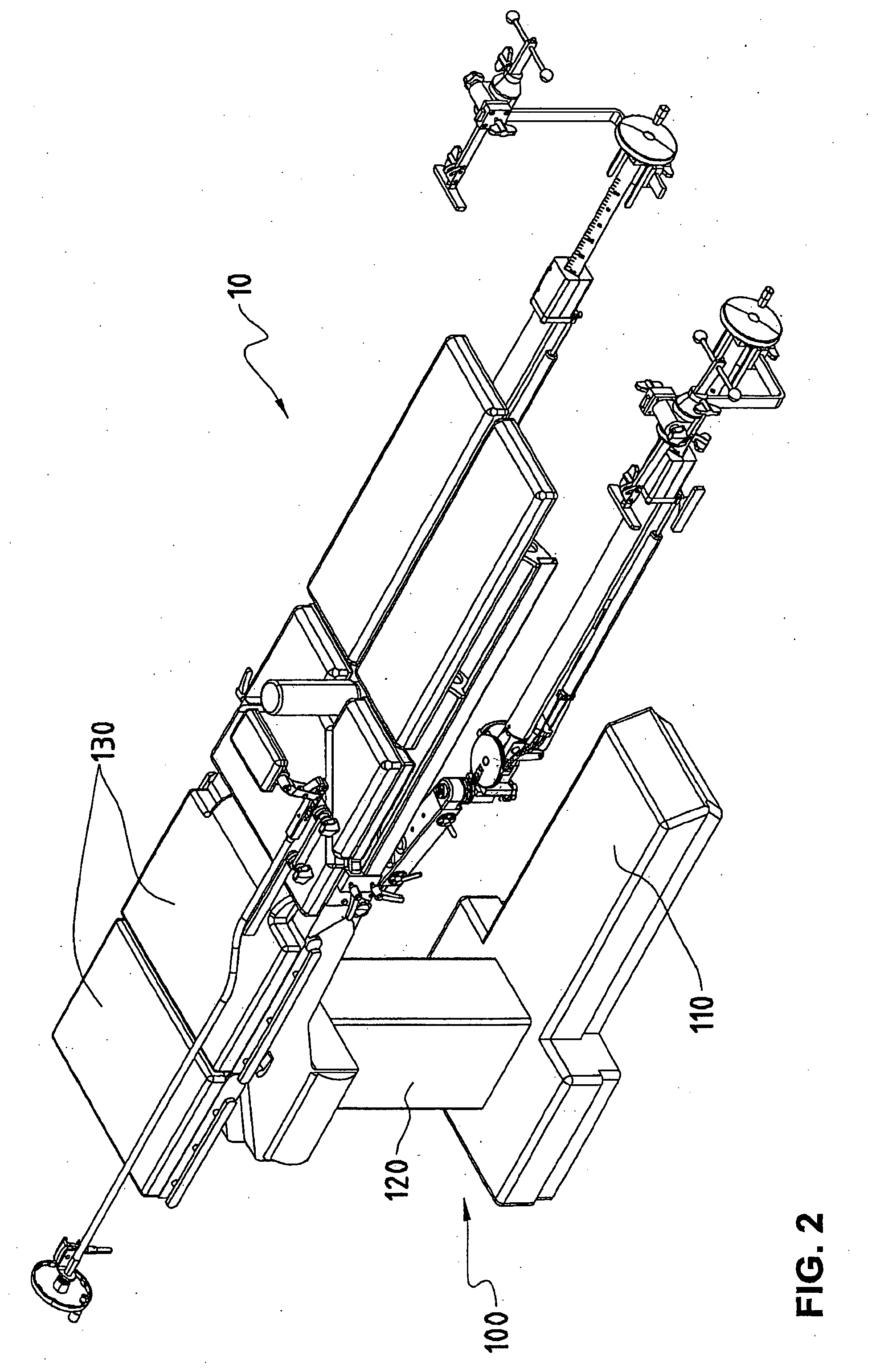 Modular device for positioning and immobilisation of a patient's body for surgical operations and corresponding operating table